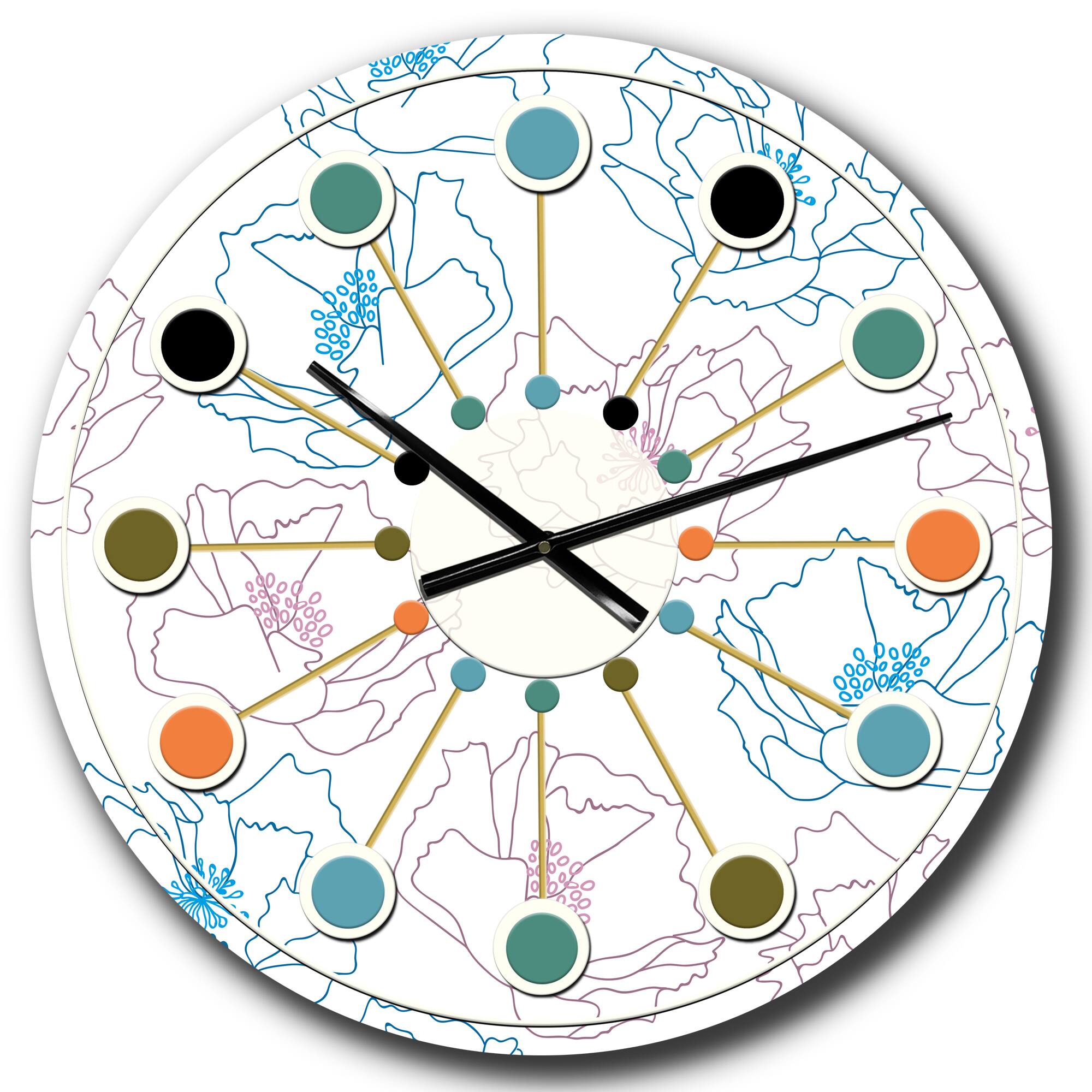 Designart 'Retro Handdrawn Poppies I Mid-Century Modern Wall Clock