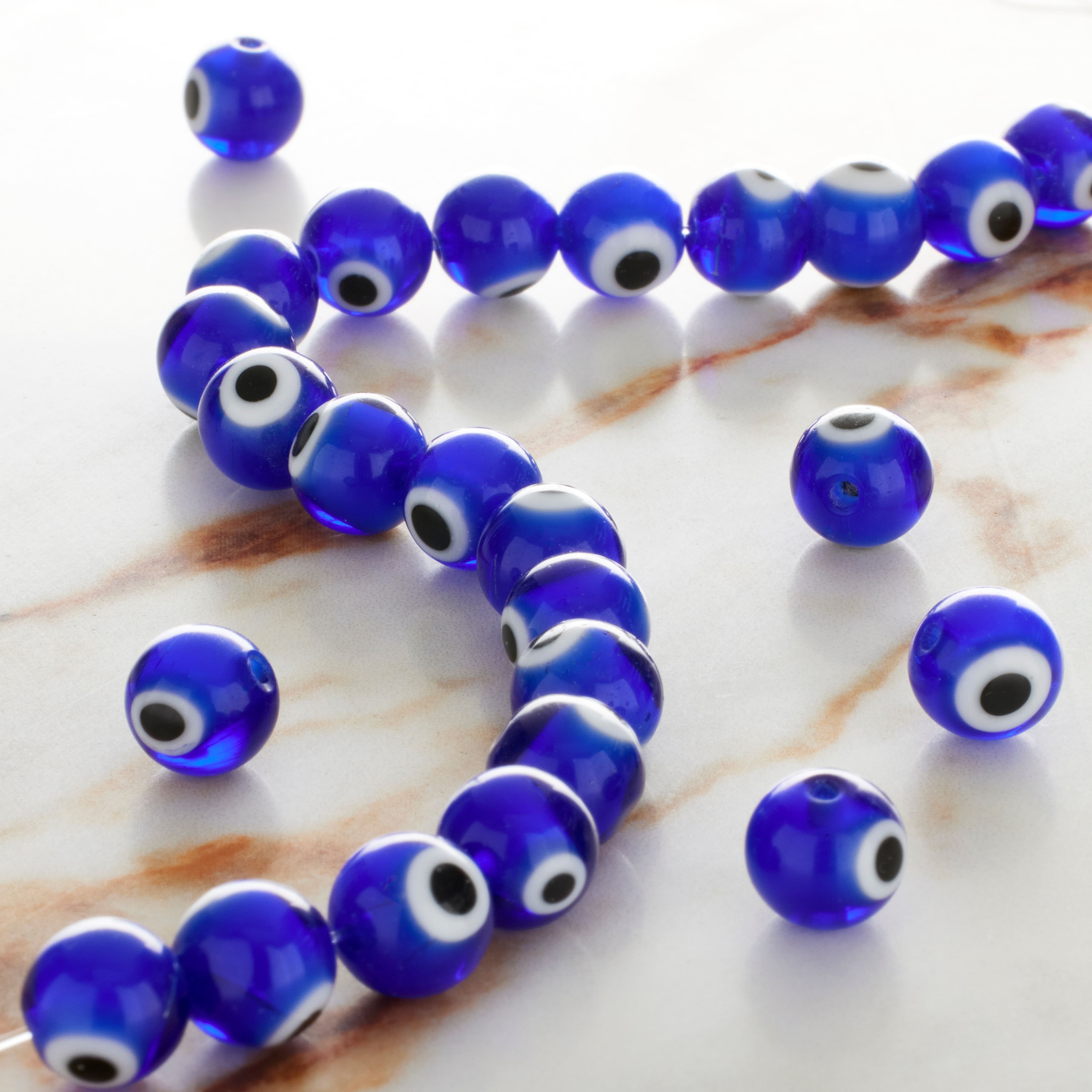 12 Pack: Lampwork Glass Round Evil Eye Beads, 8mm by Bead Landing&#x2122;