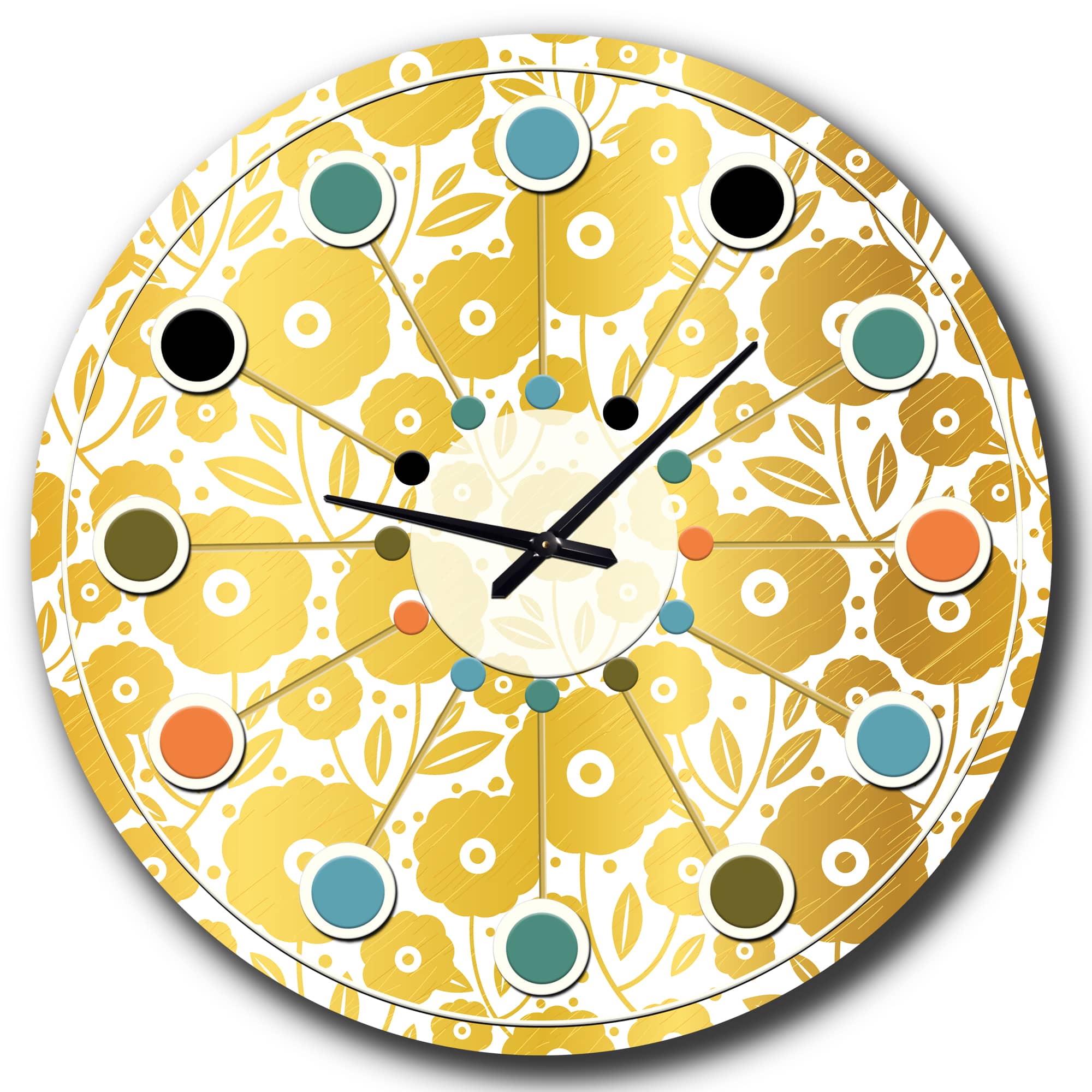 Designart 'Golden Floral I Mid-Century Modern Wall Clock