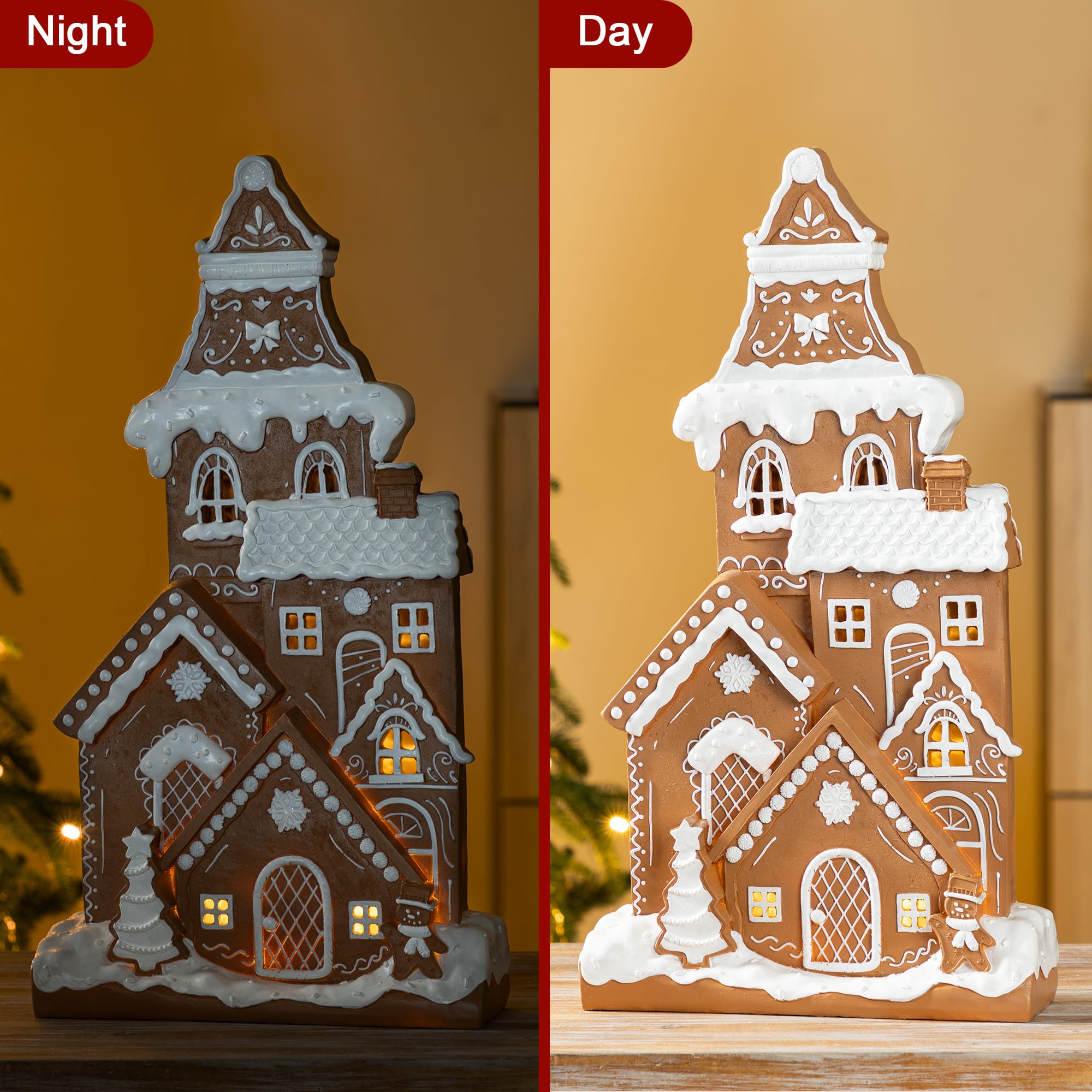 Glitzhome&#xAE; 17.75&#x22; Christmas Lighted Resin Gingerbread House Table Decor