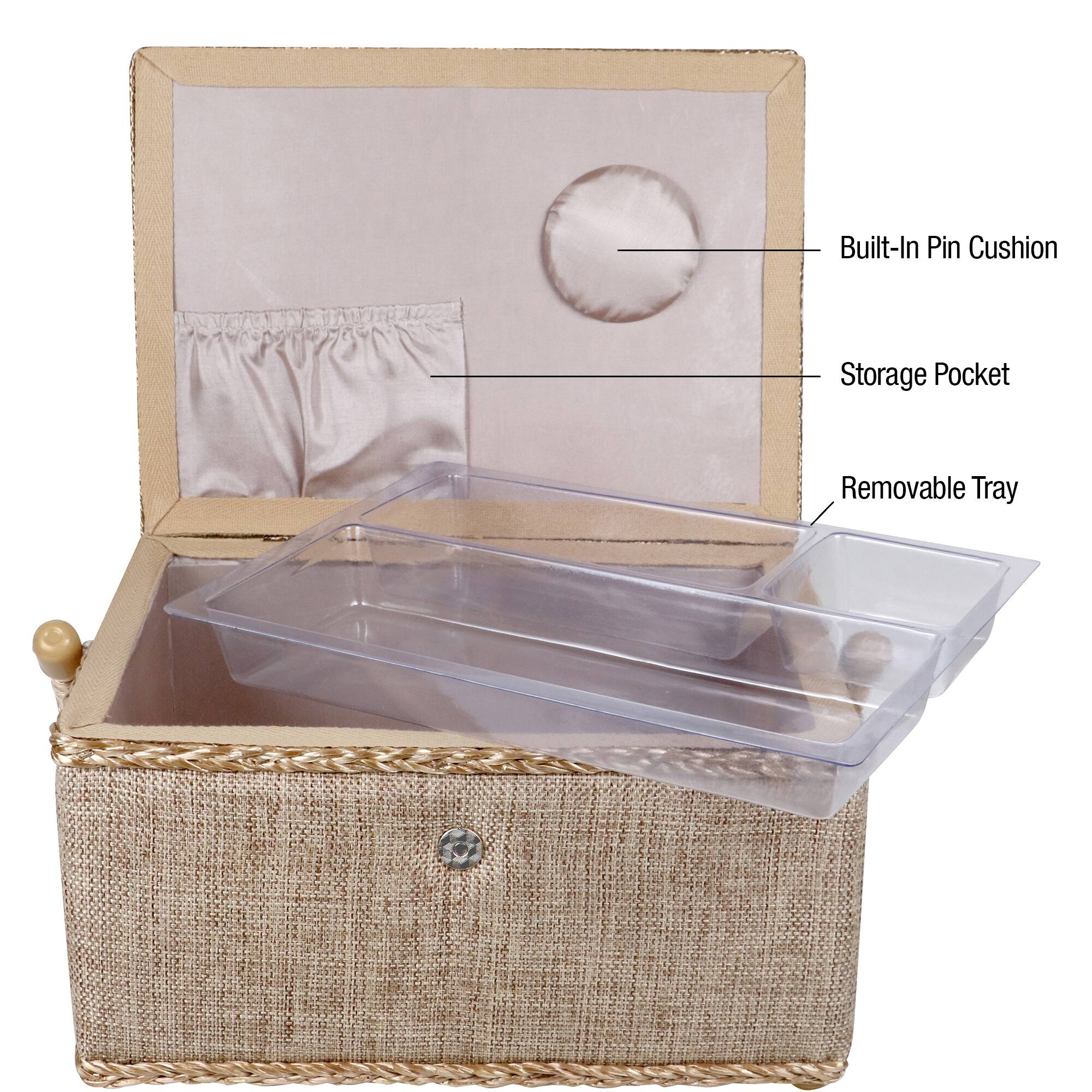 SINGER® Linen Fabric Large Sewing Basket