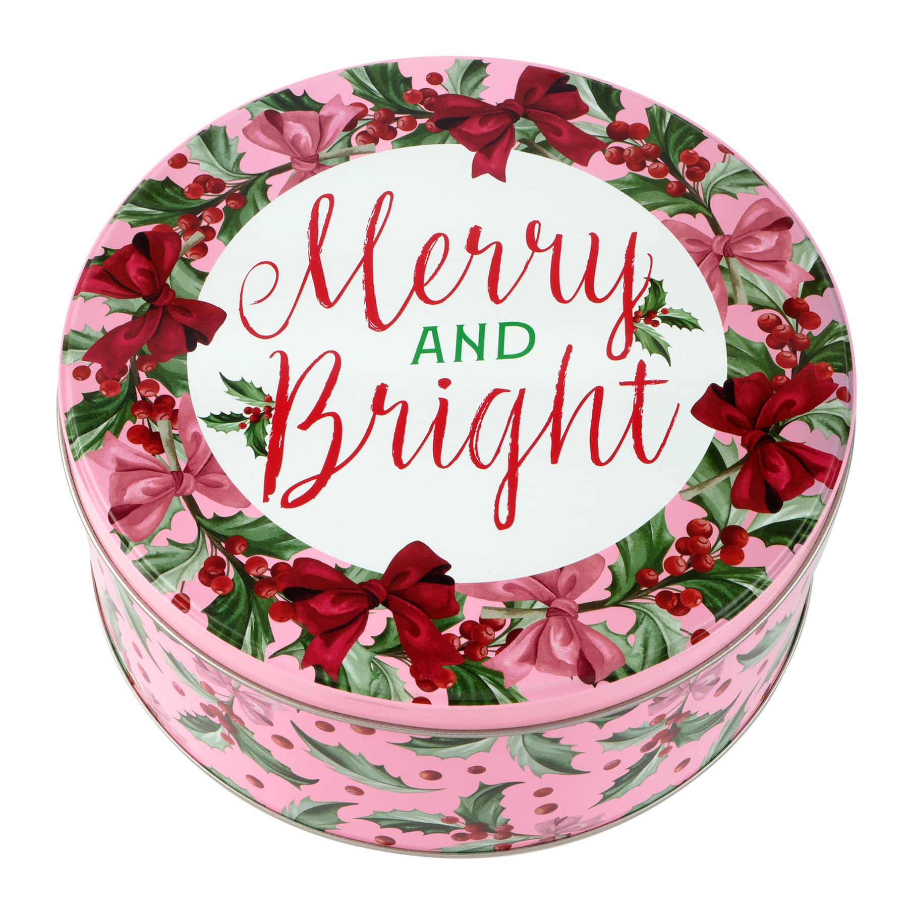 Merry and Bright Round Christmas Tin by Makery™