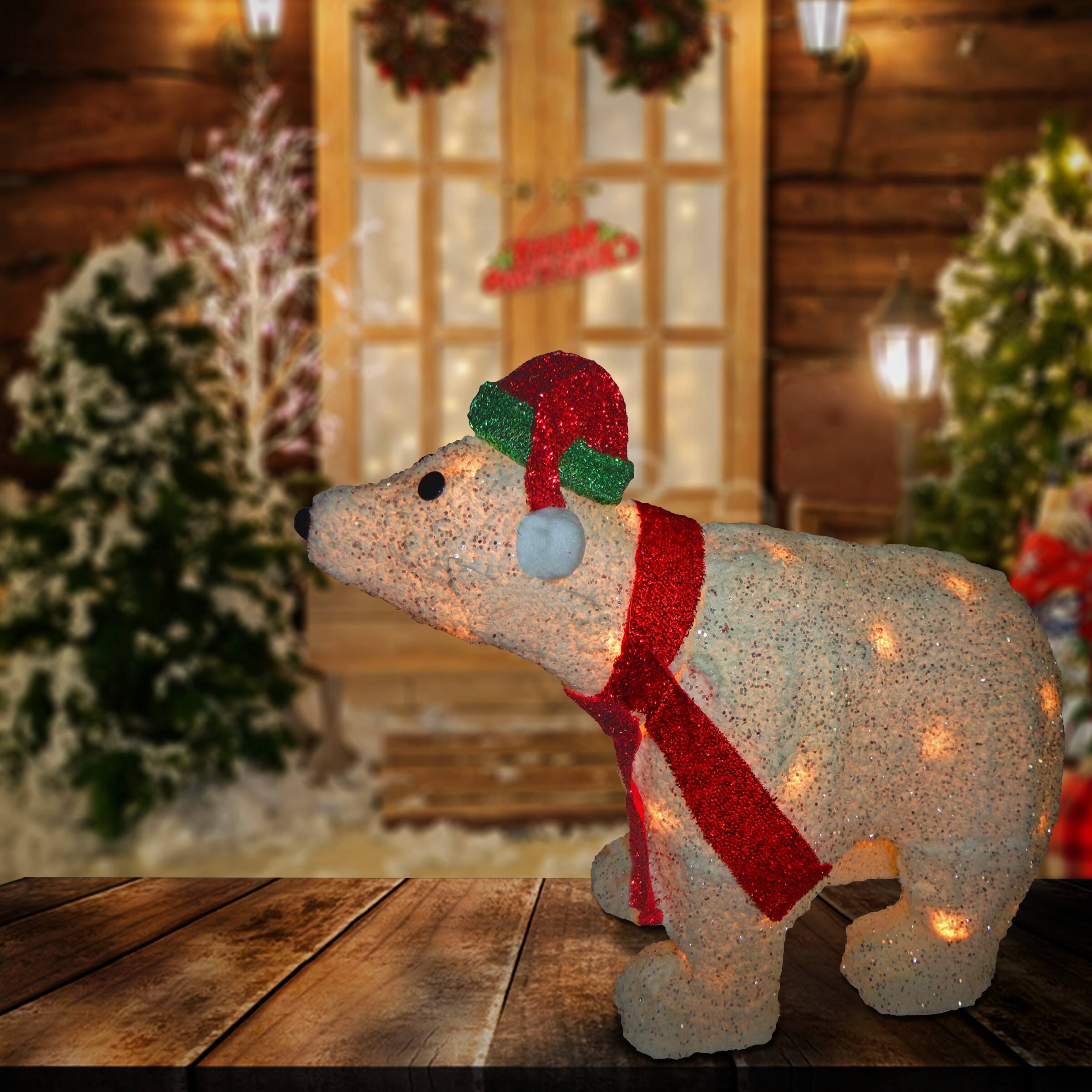 18.5" Flannel 3D Polar Bear, Clear Lights