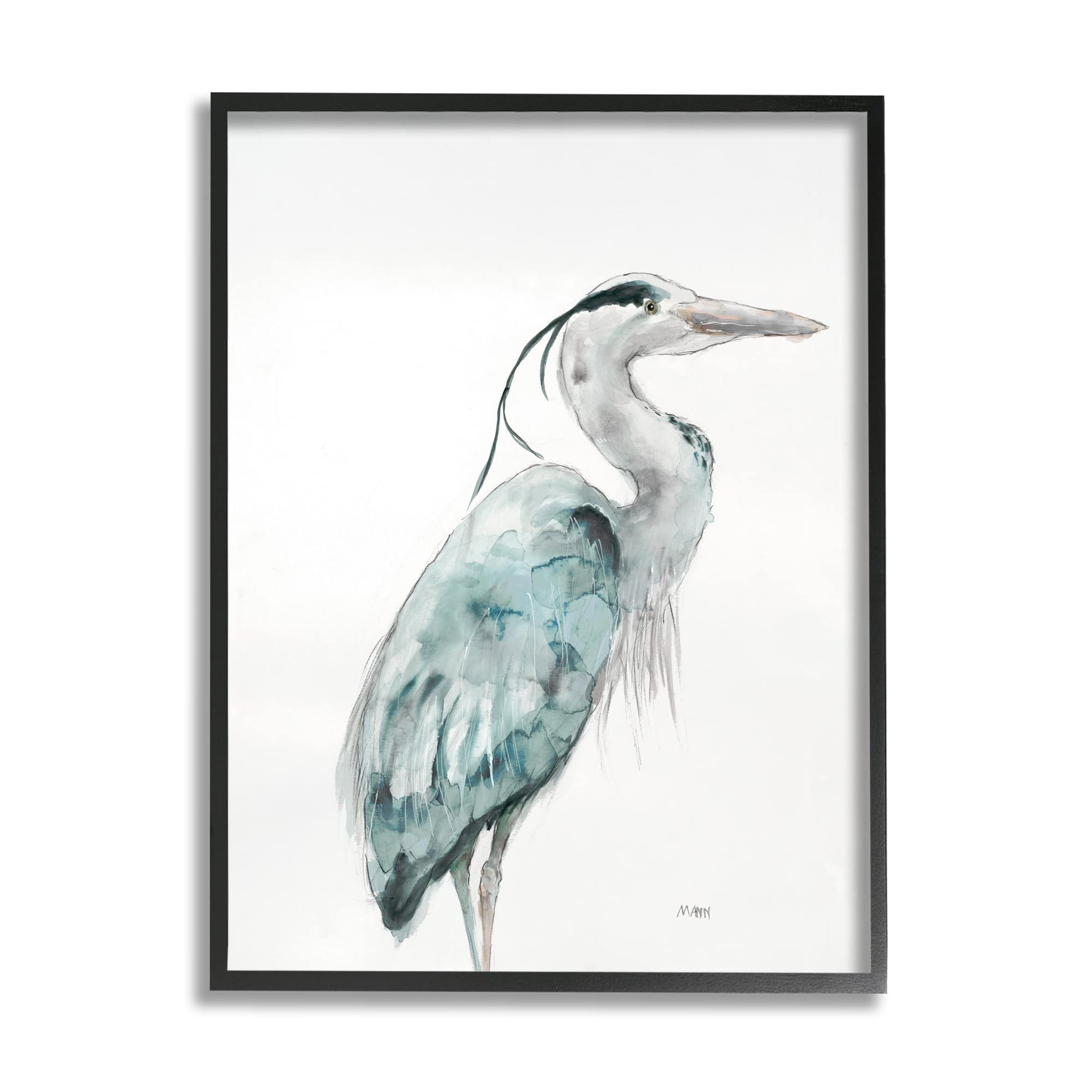 Stupell Industries Watercolor Crane Soft Blue Tones Aquatic Bird Framed Wall Art