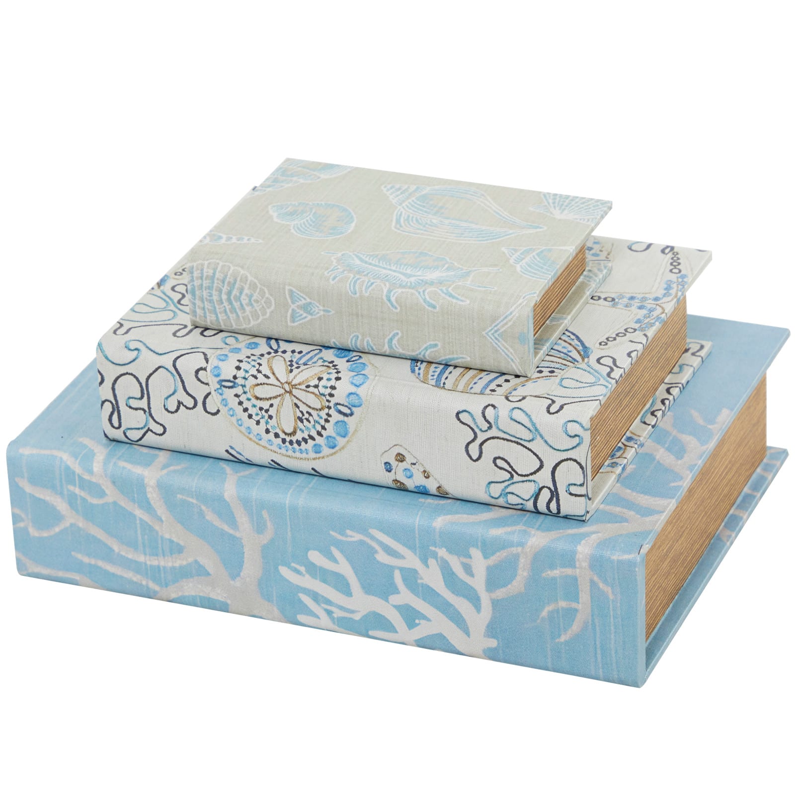 Light Blue Nature Print Canvas Faux Book Box Set