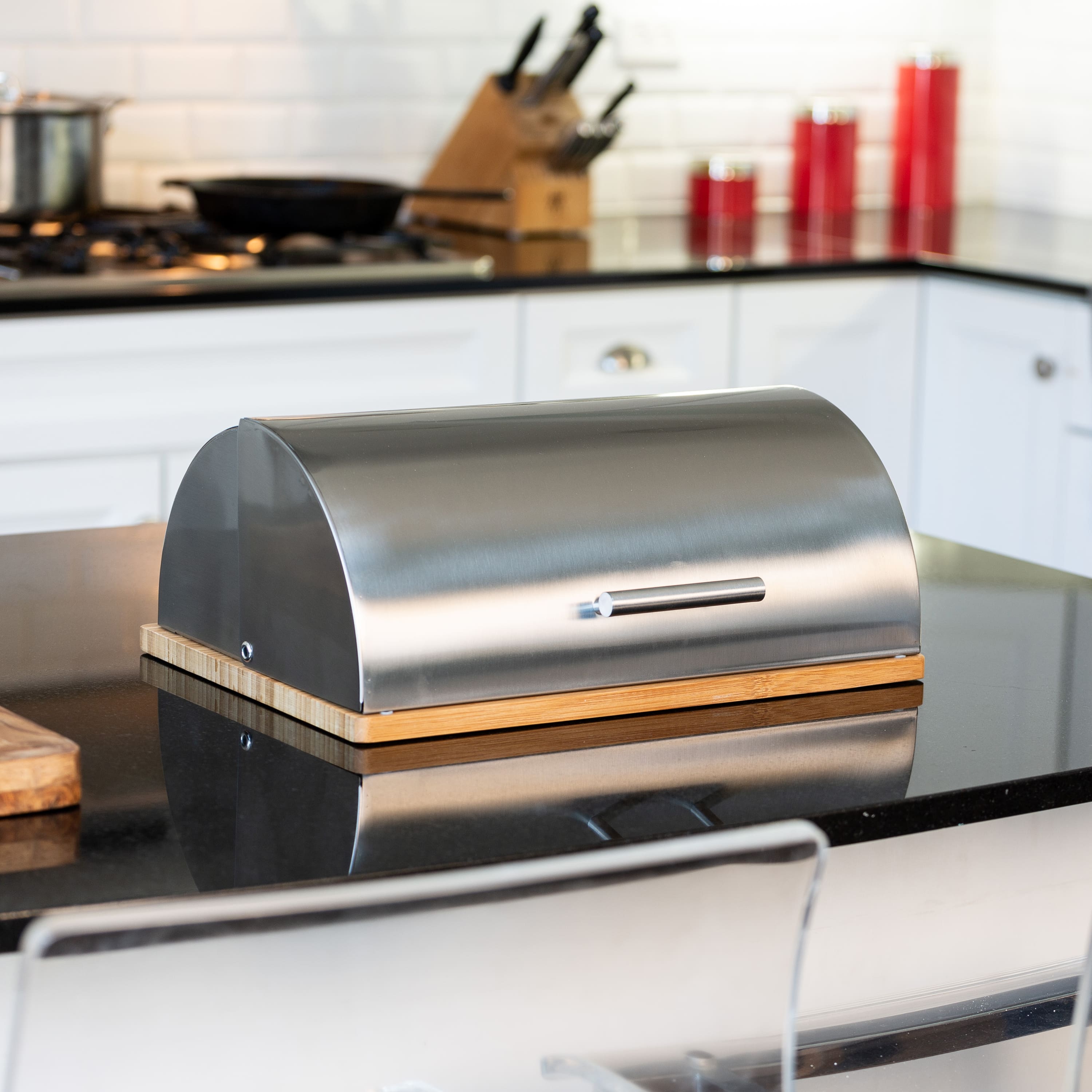 Honey Can Do Stainless Steel Bread Box with Bamboo Cutting Board