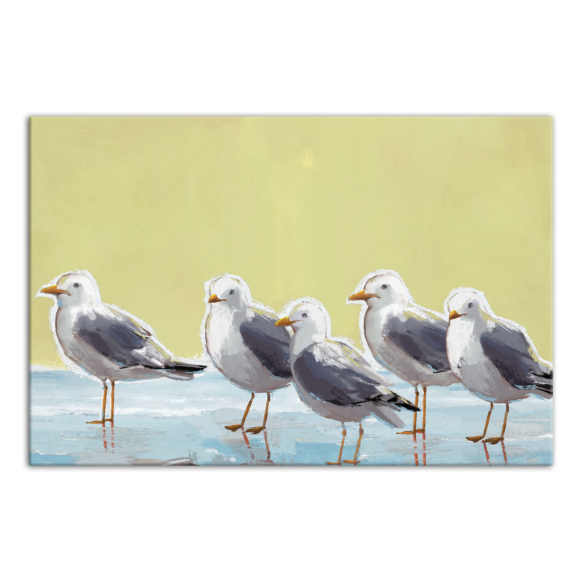 Seagulls On Yellow 24&#x22; x 16&#x22; Canvas Wall Art