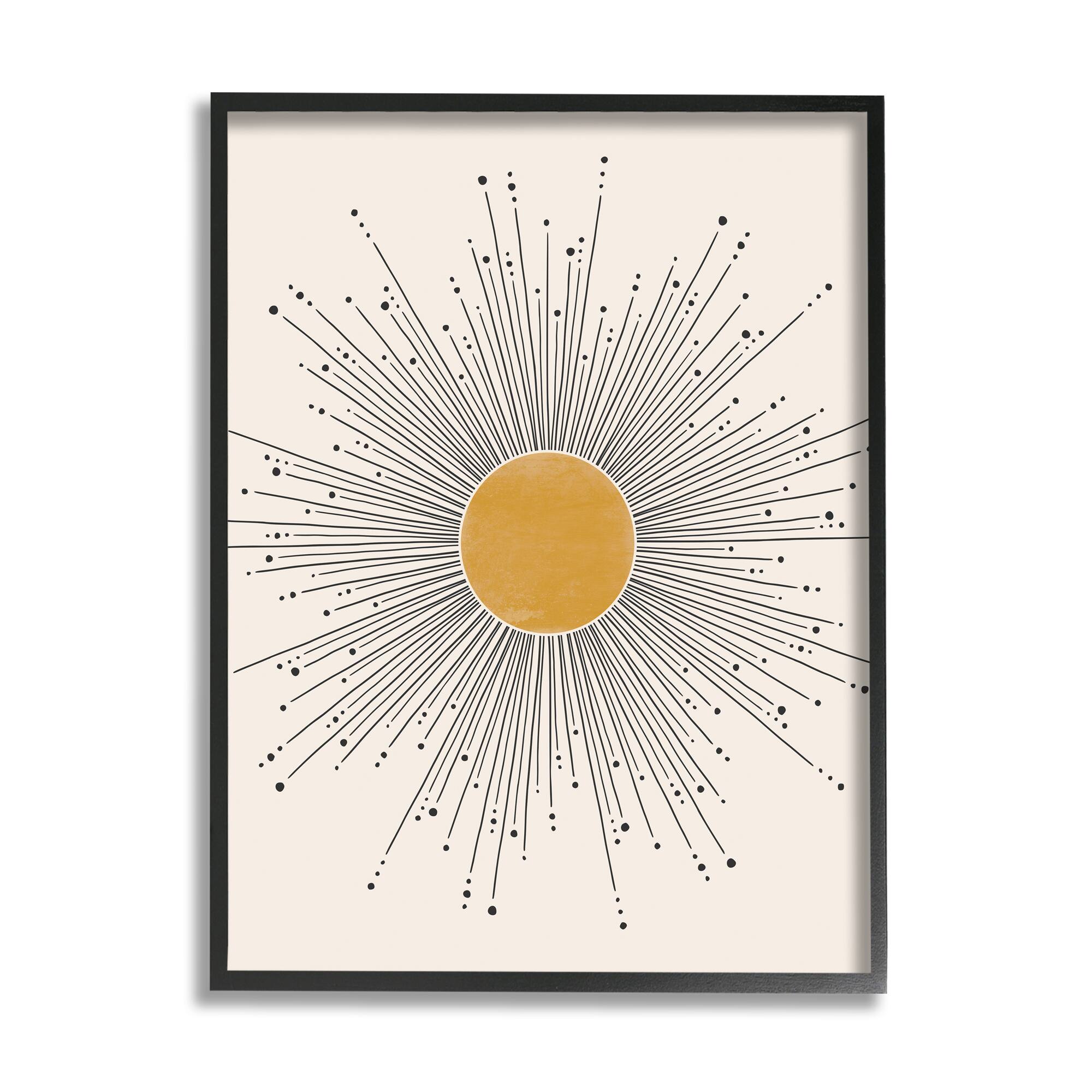Stupell Industries Art Deco Summer Sun Geometric Line Bursts Framed Wall Art