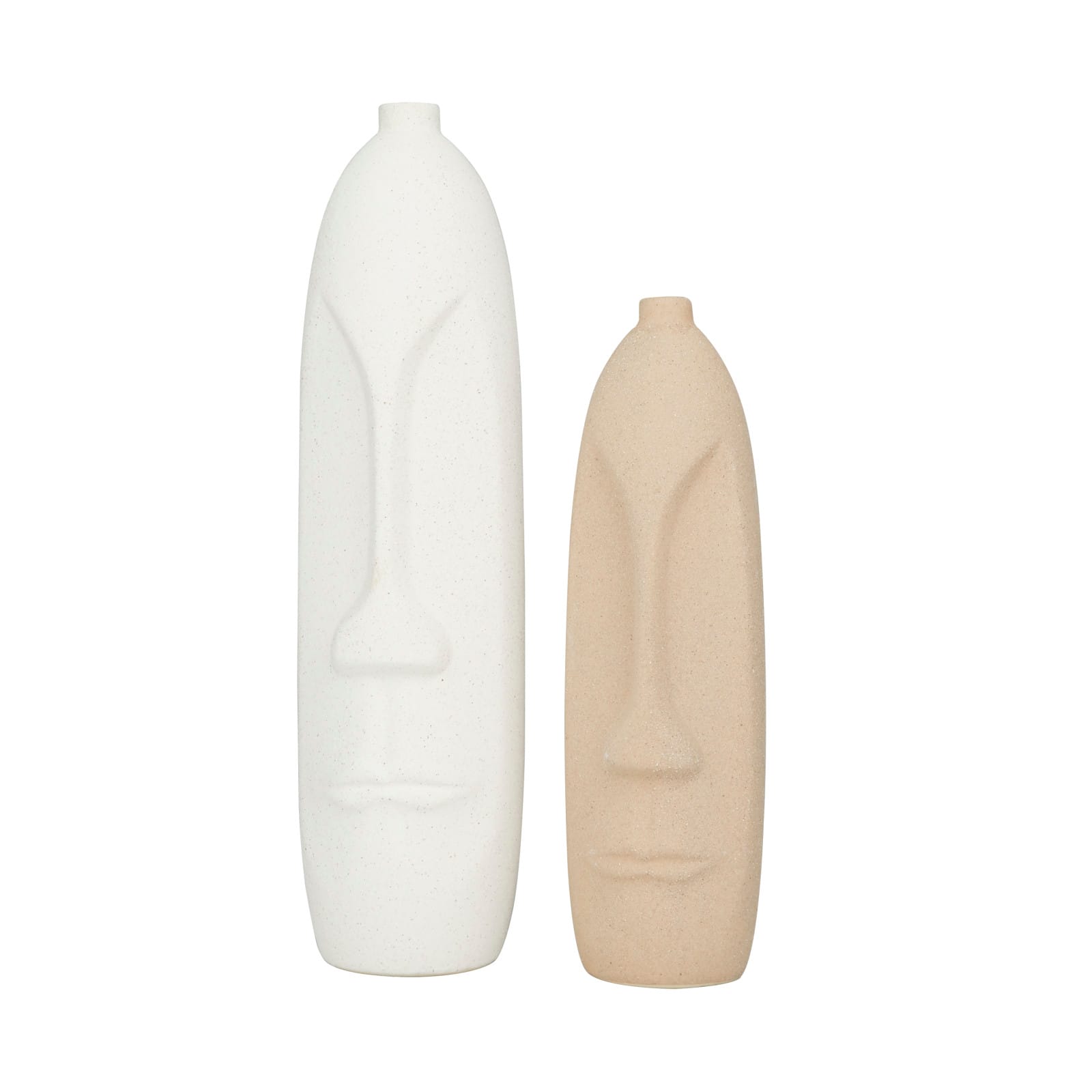 Set of 2 Beige Stoneware Contemporary Vase, 19" x 5" x 5"