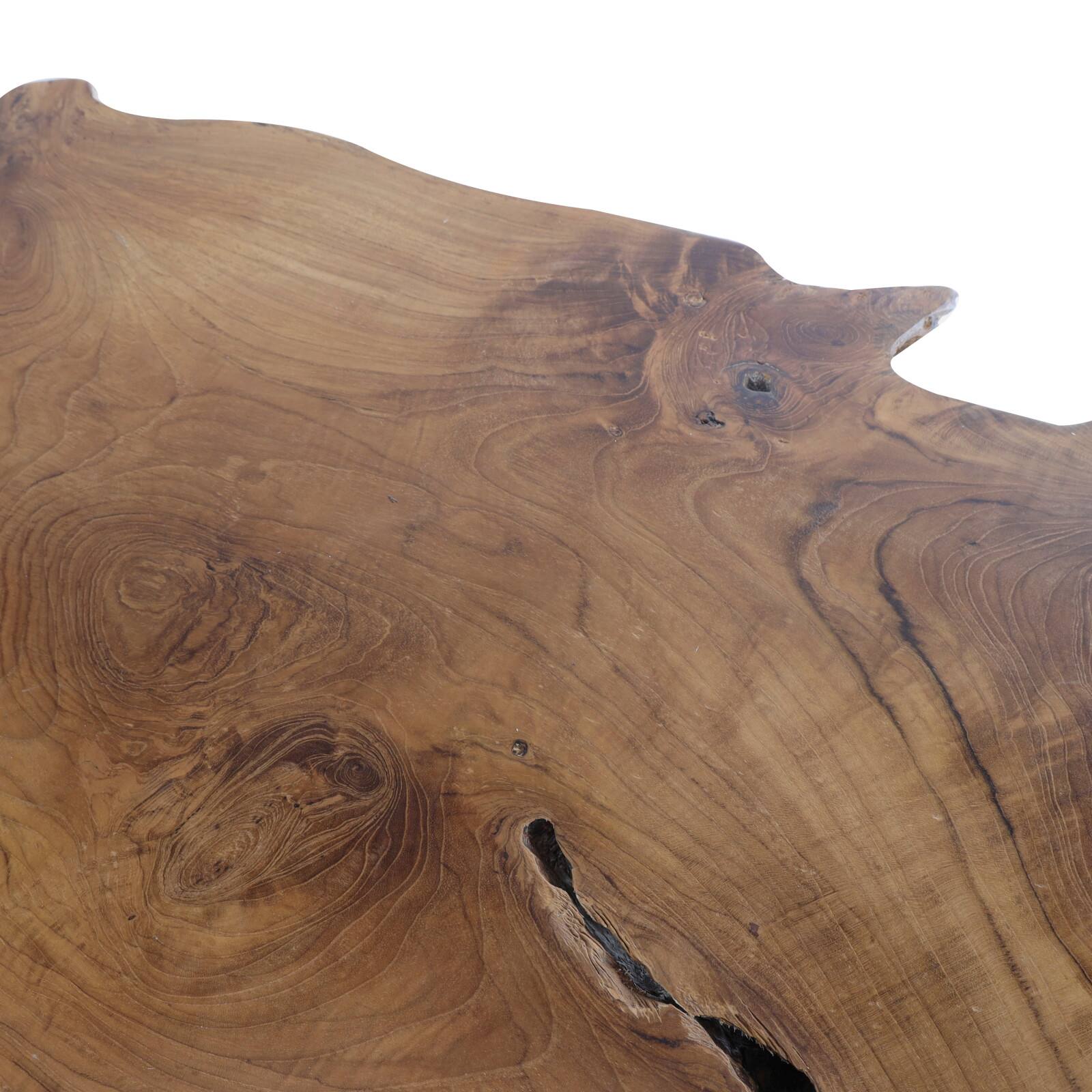 43&#x22; Brown Teak Wood Handmade Live Edge Coffee Table with Black Metal Hairpin Legs