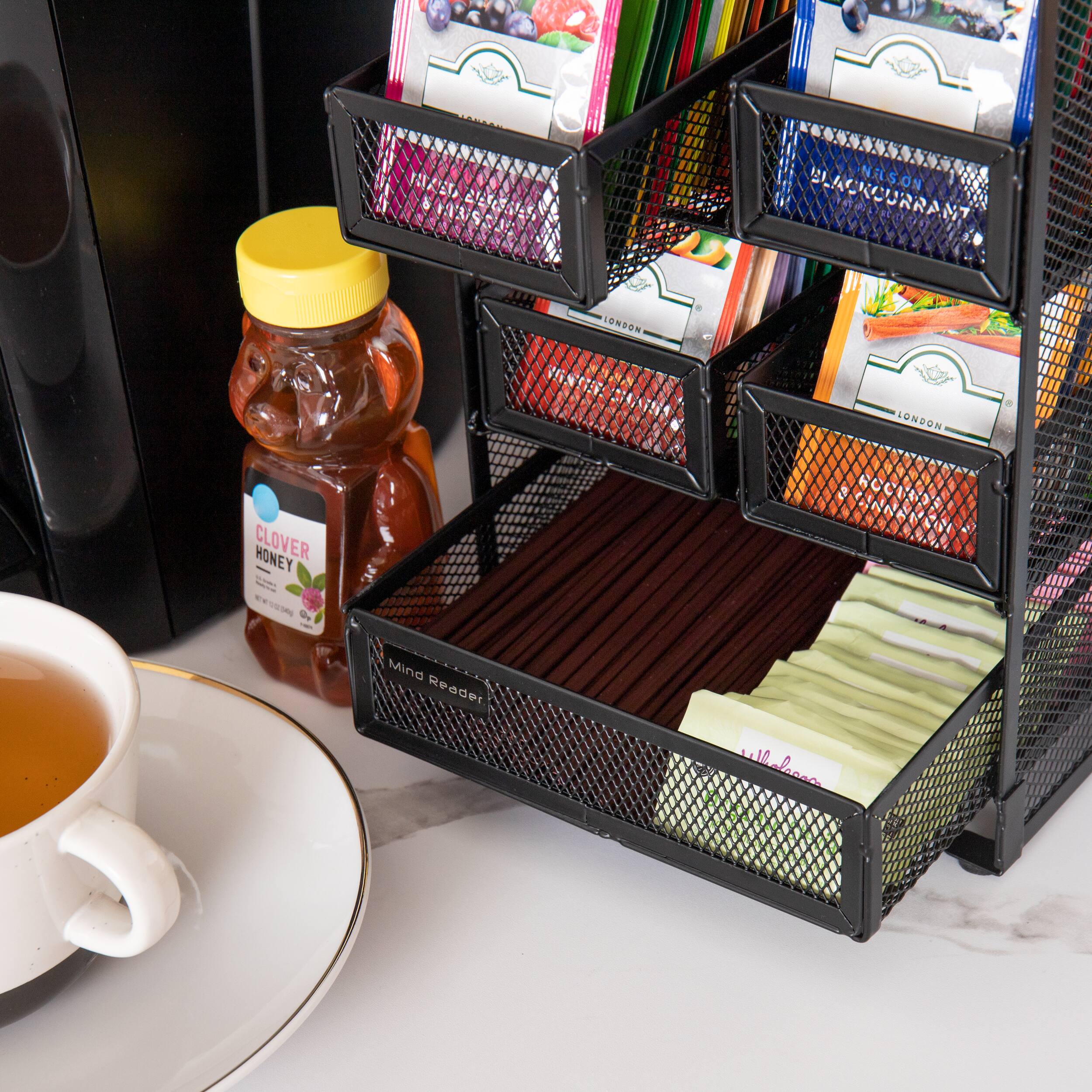 Mind Reader Network Collection 5-Compartment Black Metal Mesh Tea Bag Countertop Organizer