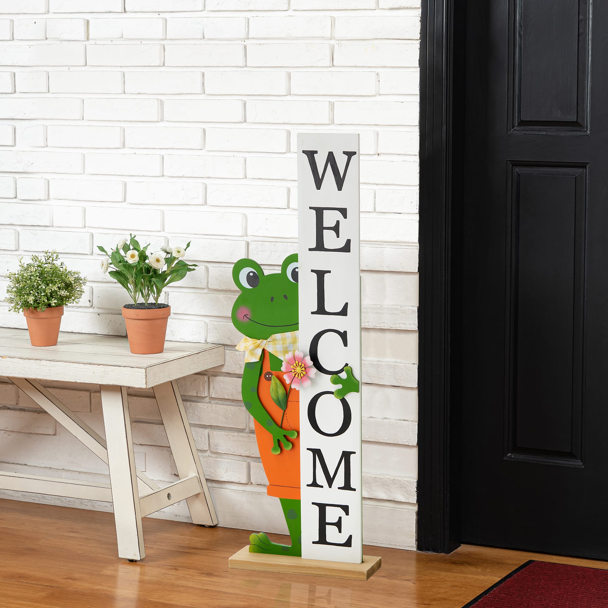Glitzhome&#xAE; 36&#x22; Wooden Frog WELCOME Porch D&#xE9;cor