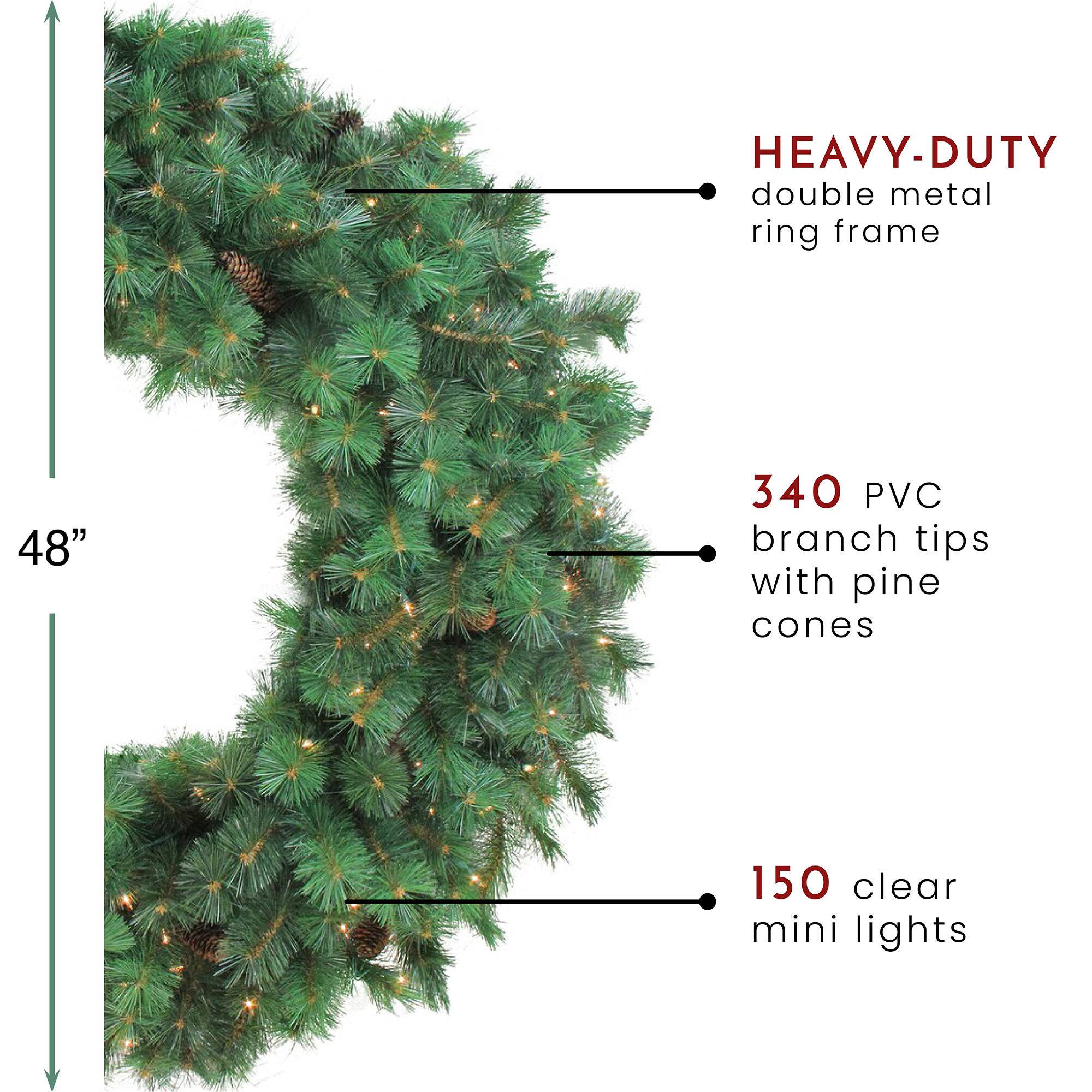 48" Pre-Lit Royal Oregon Pine Artificial Christmas Wreath