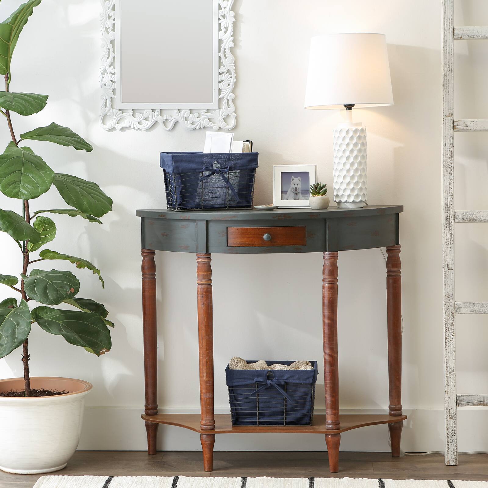 DII® Medium Vintage Gray Wire Basket with French Blue Liner, 2ct.