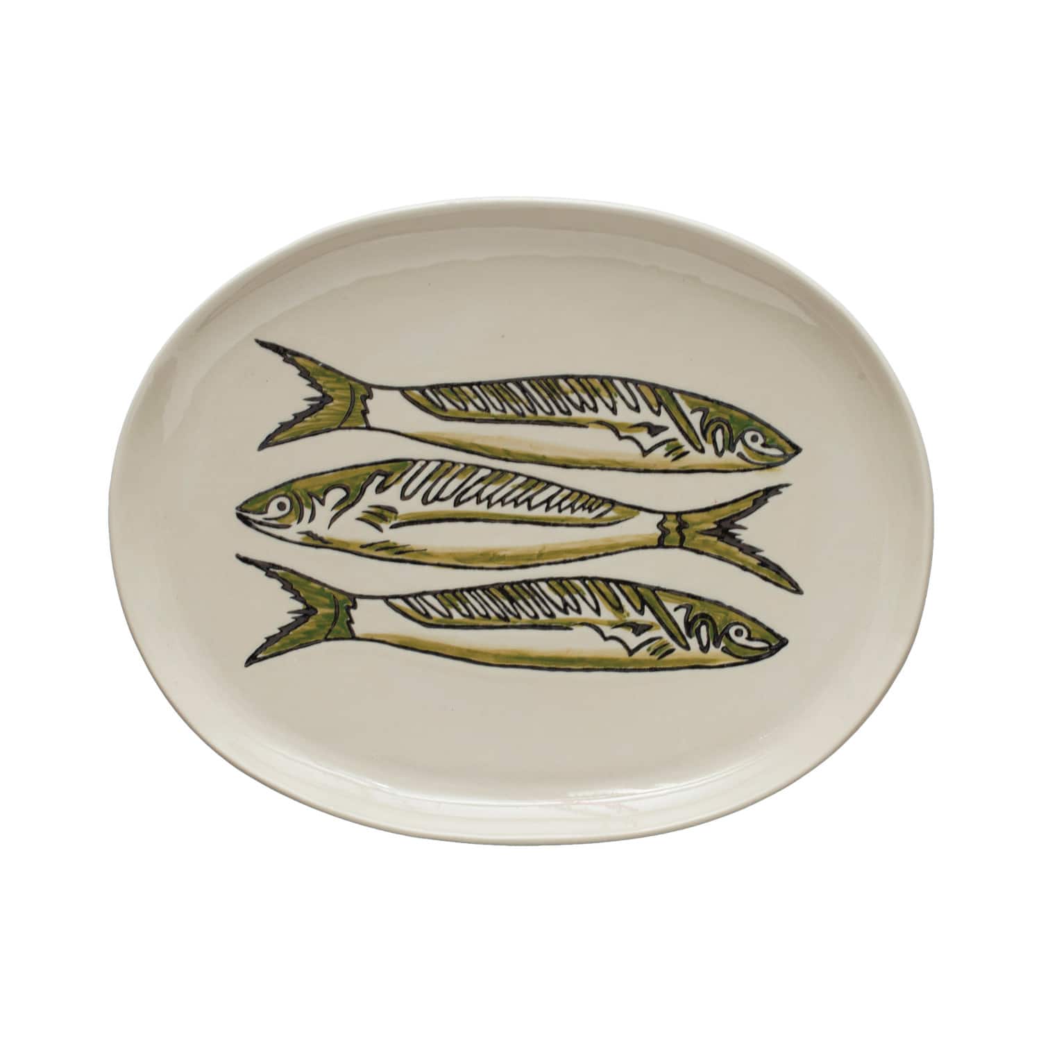 Hello Honey® 16" Painted Fish Cream & Green Stoneware Platter