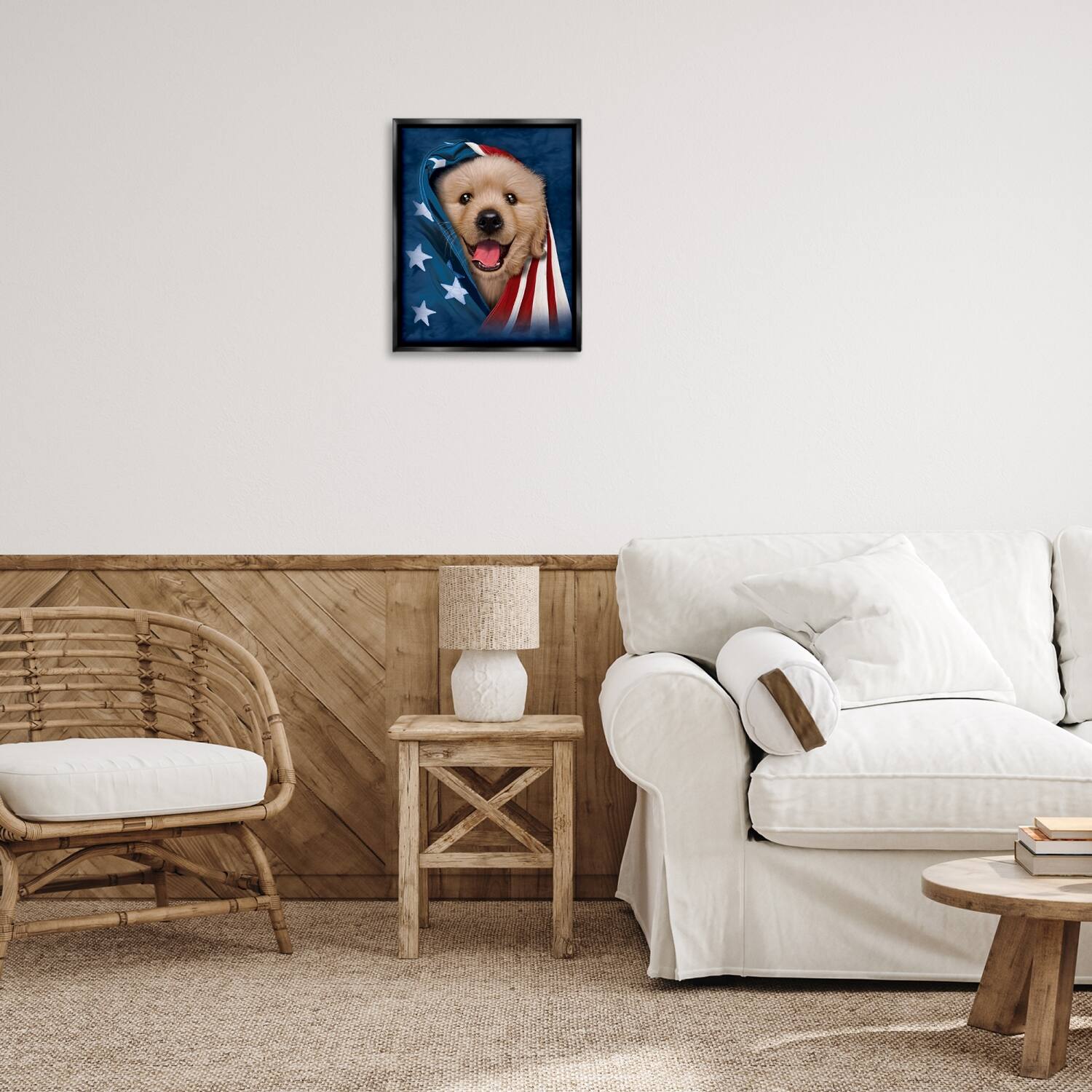 Stupell Industries Puppy & American Flag Floater Framed Art