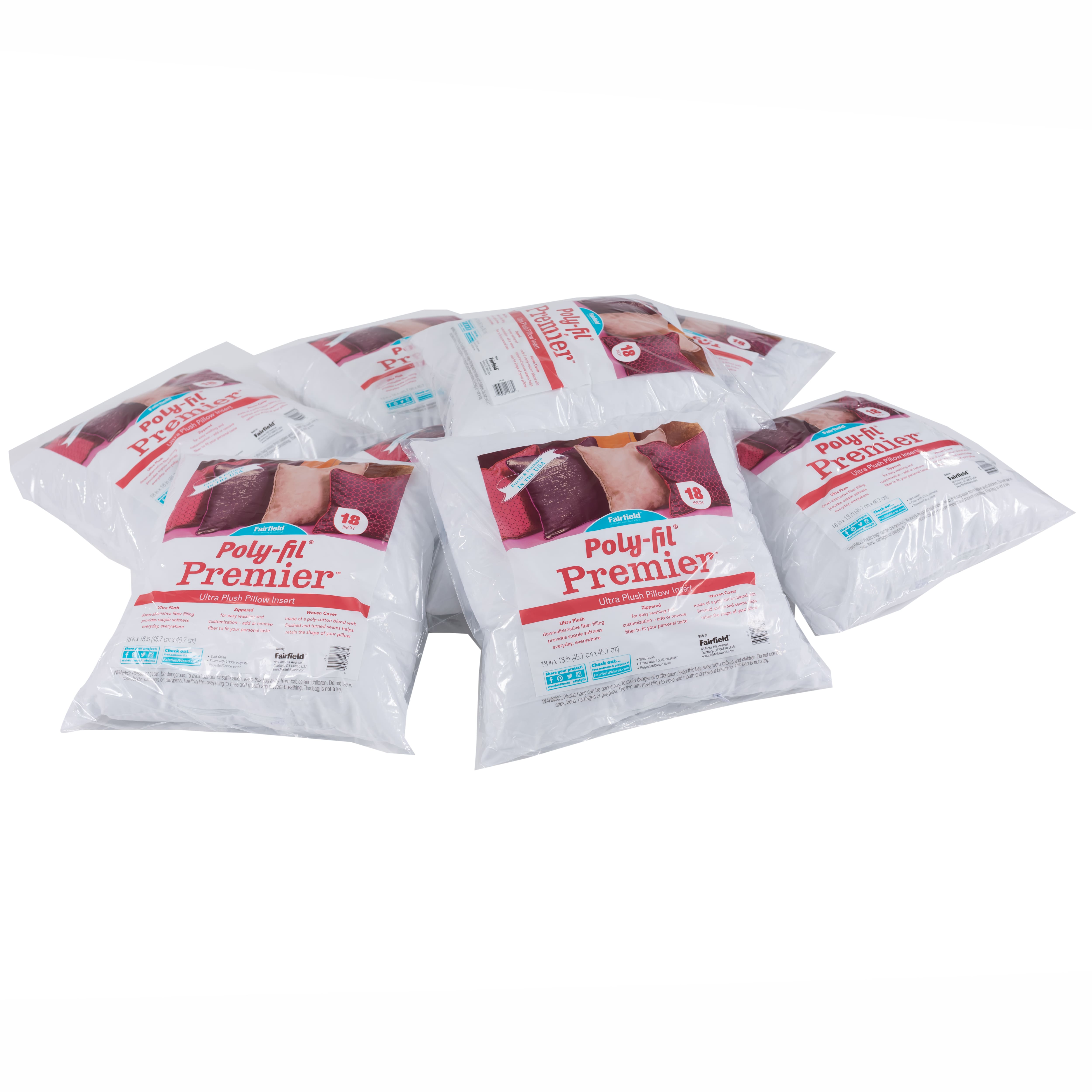 Poly-Fil® Premier™ 6ct. Poly-Cotton Blend Ultra Plush Pillow Insert, 18" x 18"
