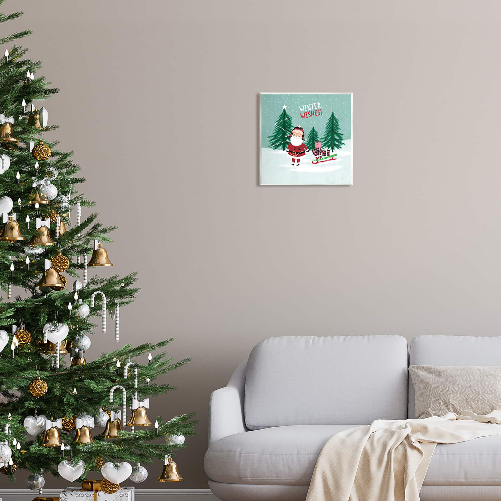 Stupell Industries Winter Wishes Santa Claus & Sled Wall Art