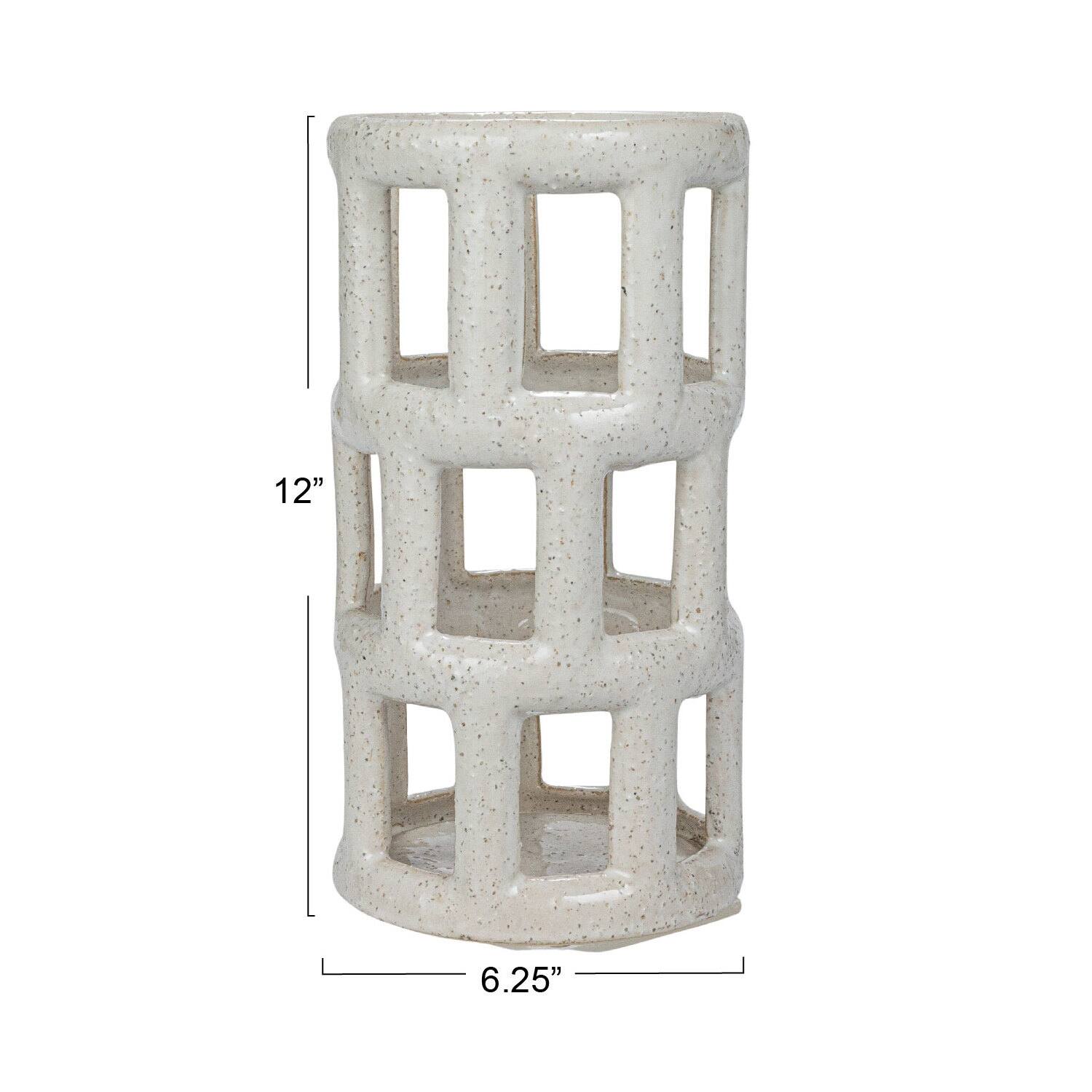 Hello Honey® 12" White Cut-Out Decorative Stoneware Lantern Candle Holder