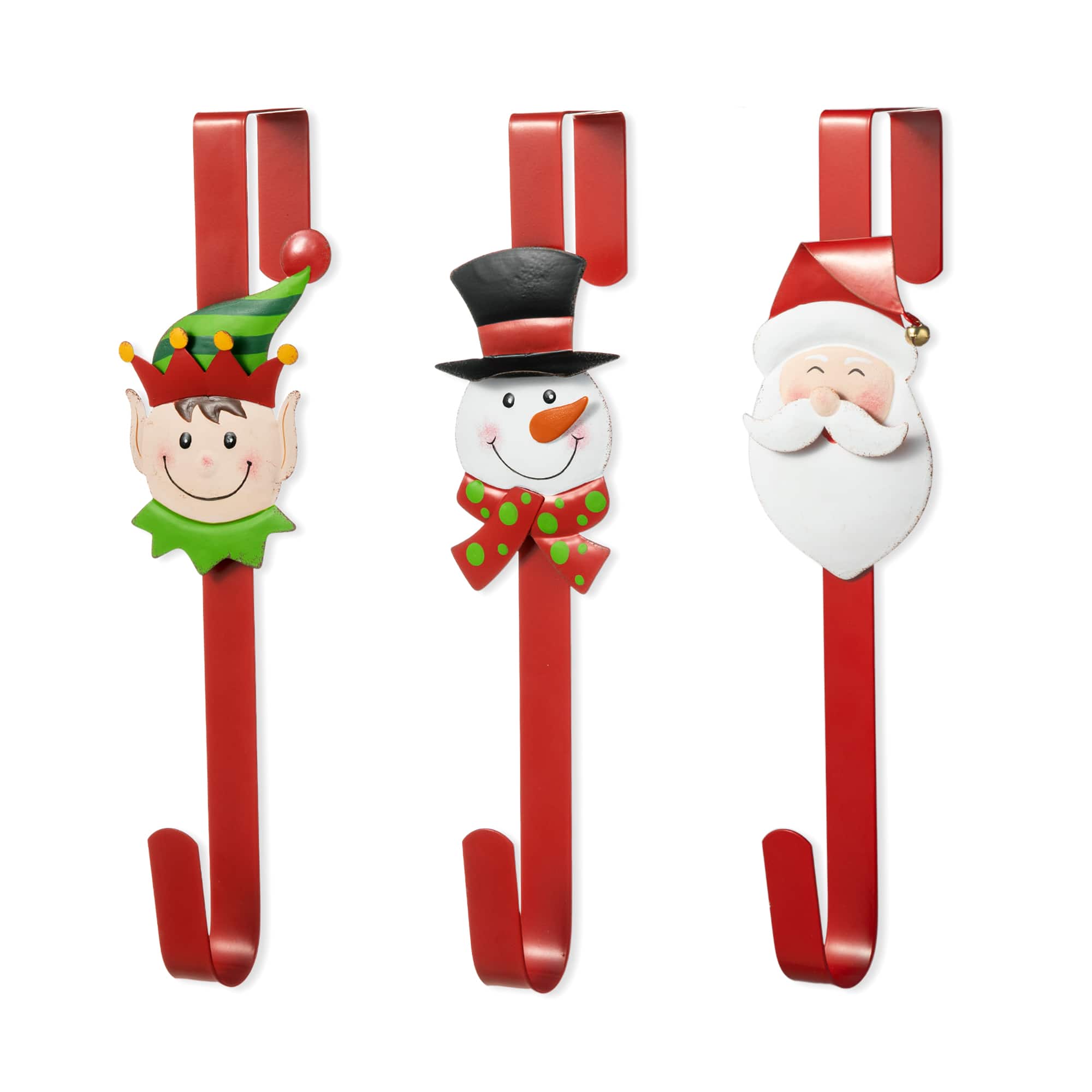 Glitzhome&#xAE; 14&#x22; Christmas Metal Elf, Snowman &#x26; Santa Wreath Hanger Set