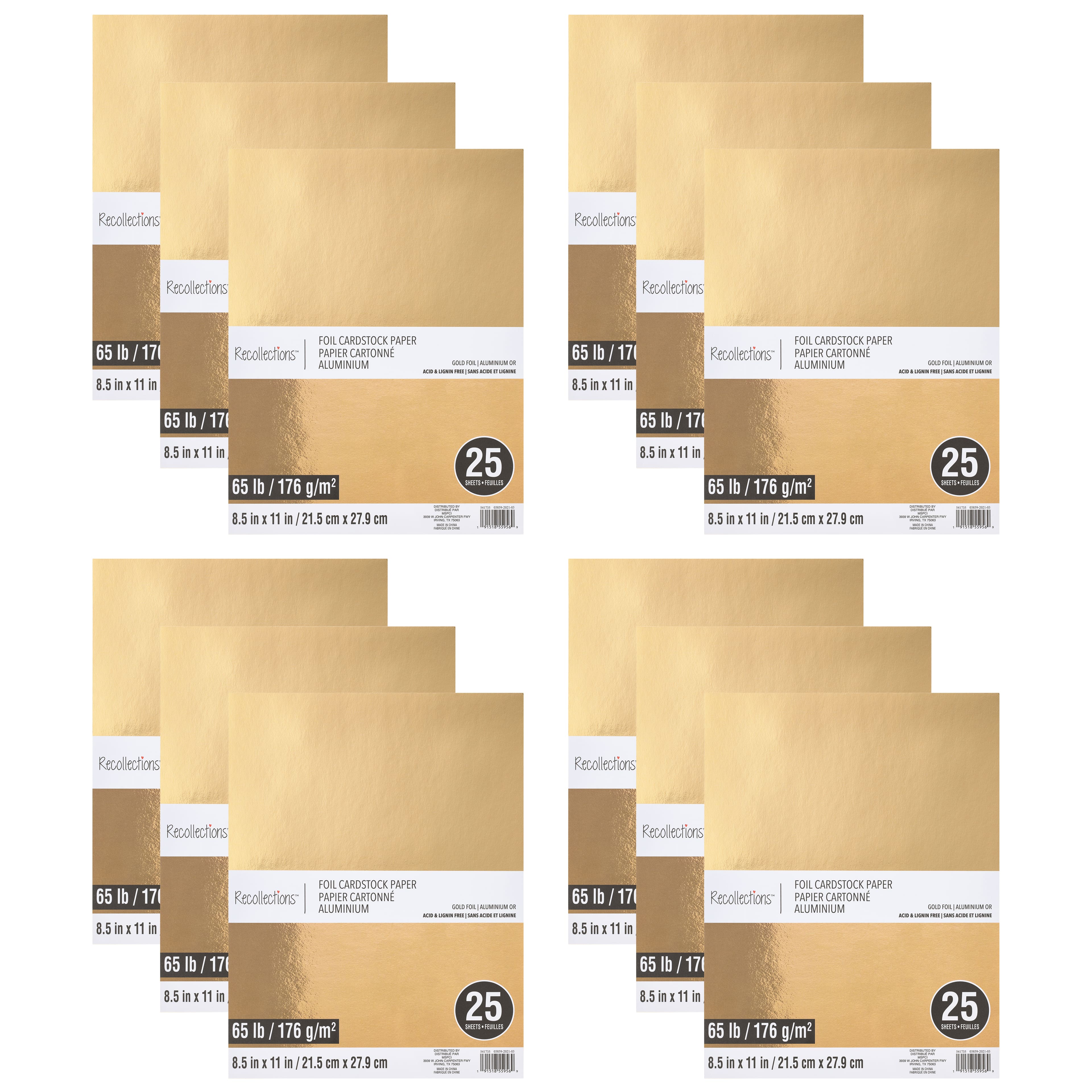 12 Packs: 25 ct. (300 total) Gold Foil 8.5" x 11" Cardstock Paper by Recollections™