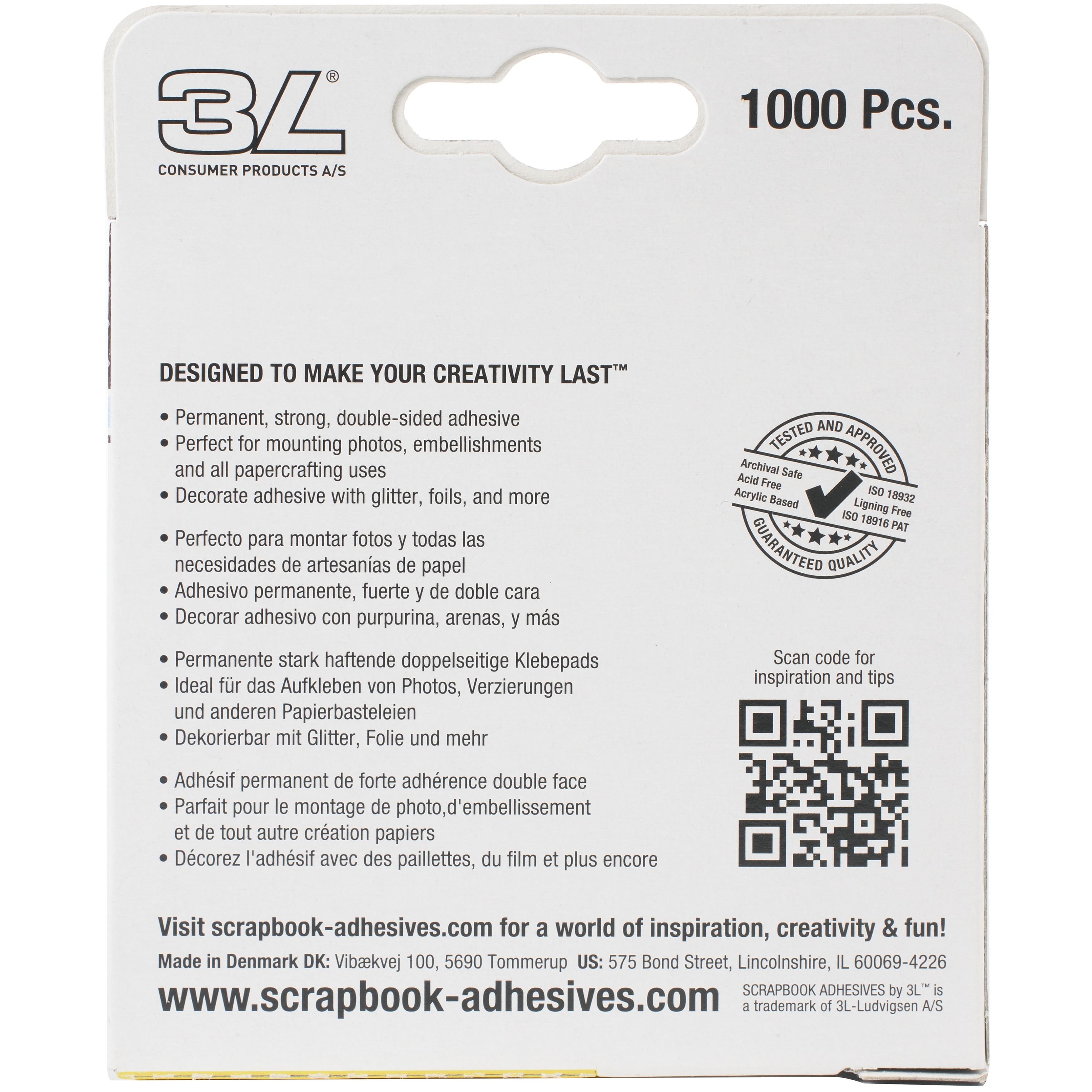 Scrapbook Adhesives By 3L® White Permanent Mounting Squares, 1000ct.