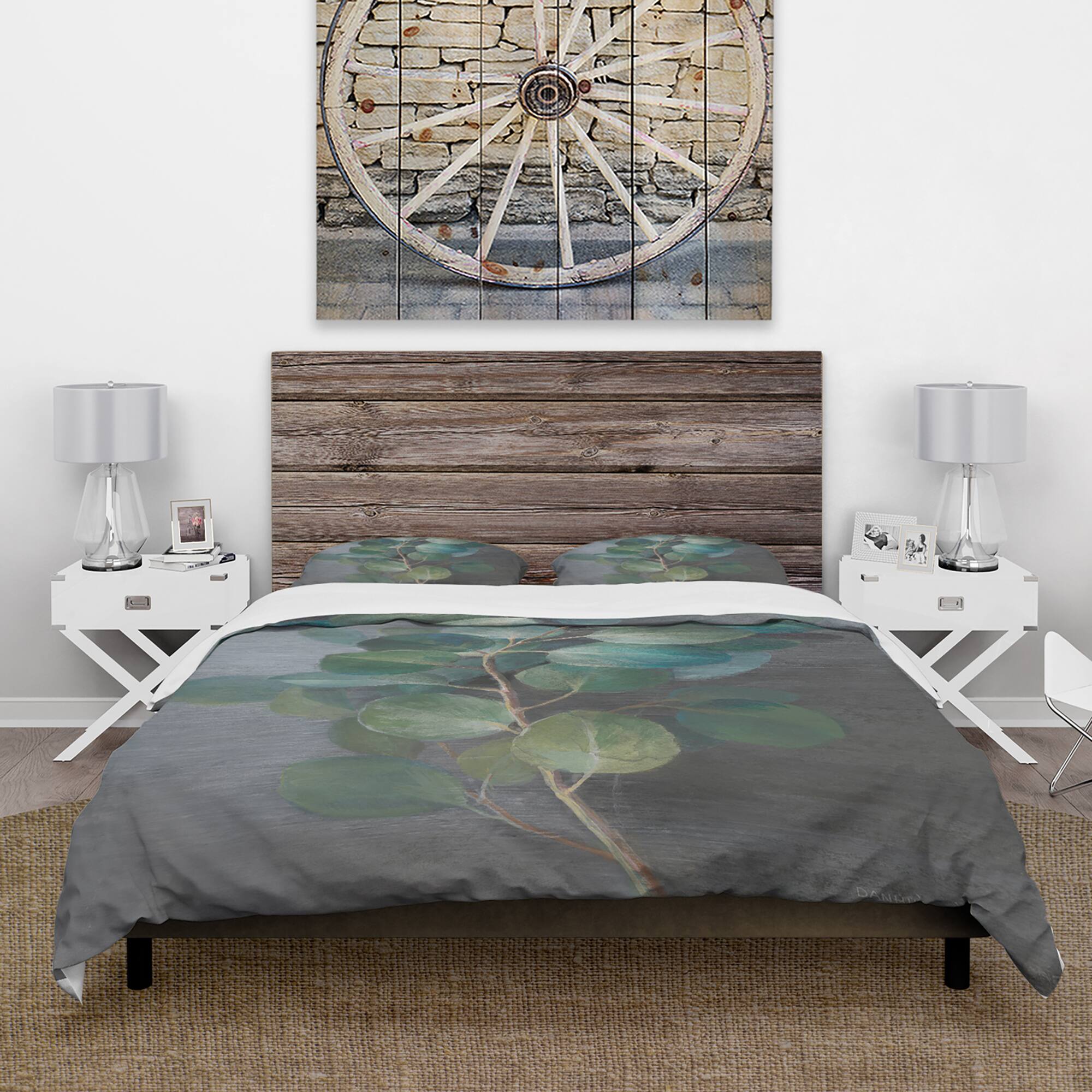 Designart &#x27;Fresh leaves I&#x27; Cottage Bedding Set - Duvet Cover &#x26; Shams
