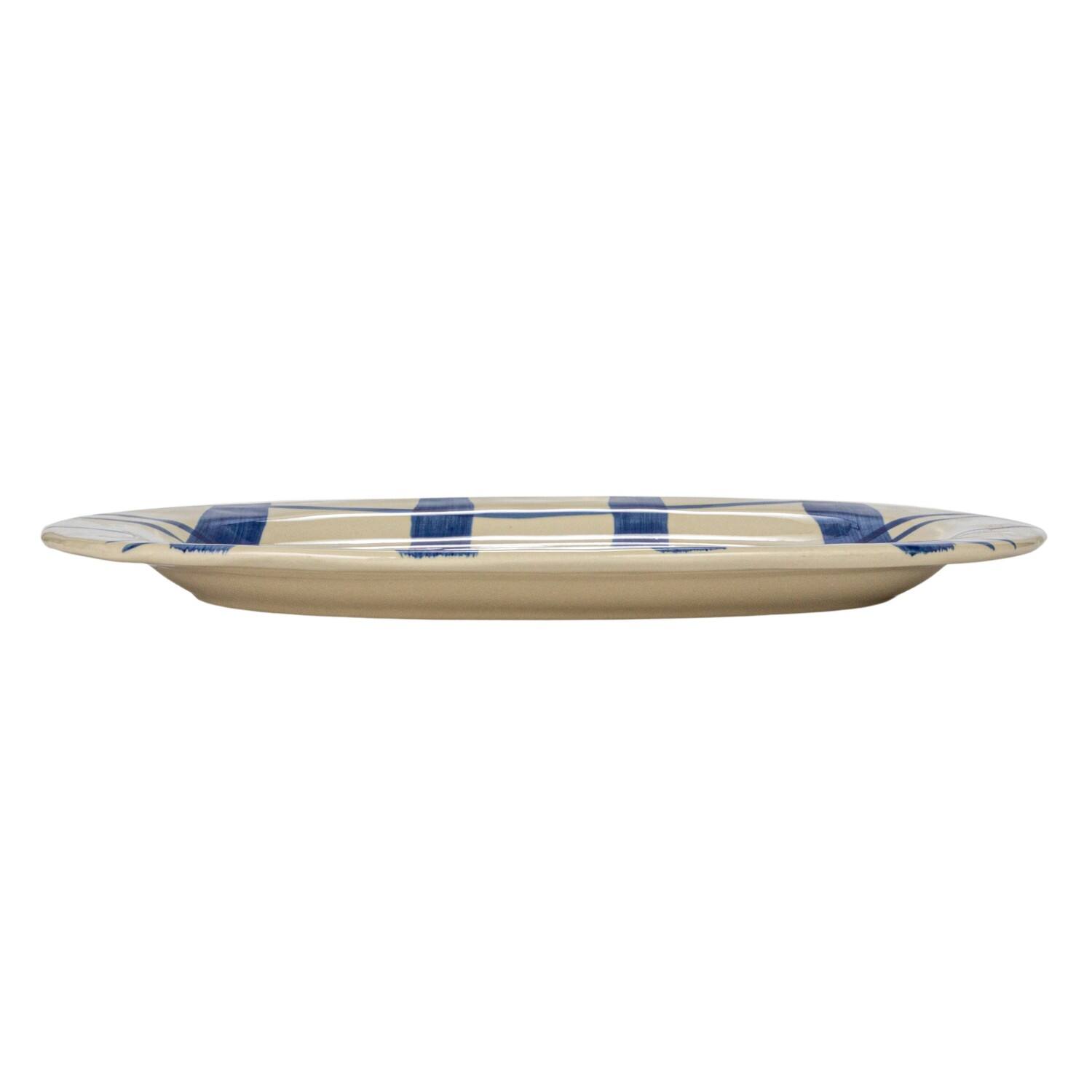 Hello Honey® 14" Hand-Painted Wax Relief Blue Stripe Oval Stoneware Platters, 2ct.