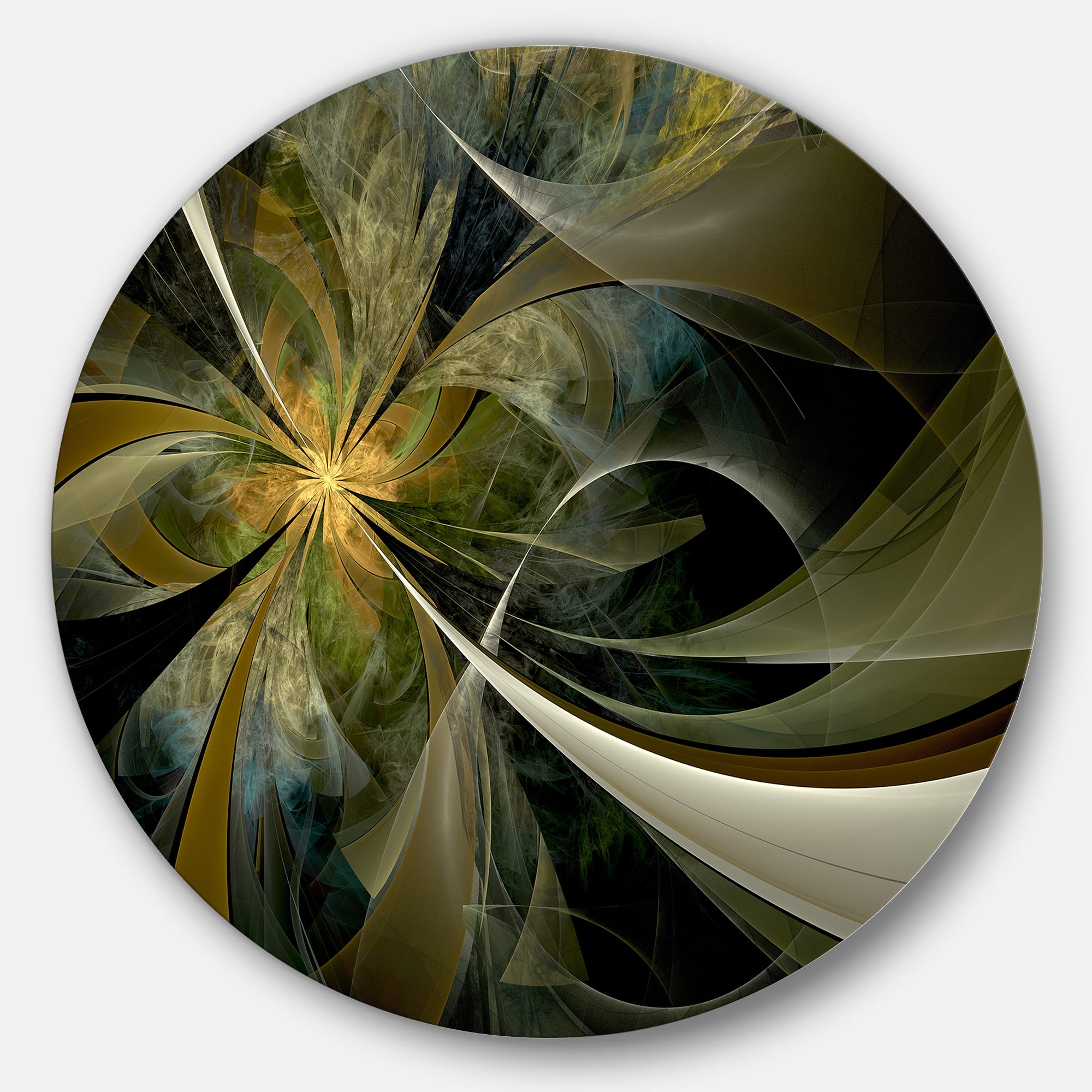 Designart - Gold and Silver Large Fractal Flower&#x27; Floral Metal Circle Wall Art