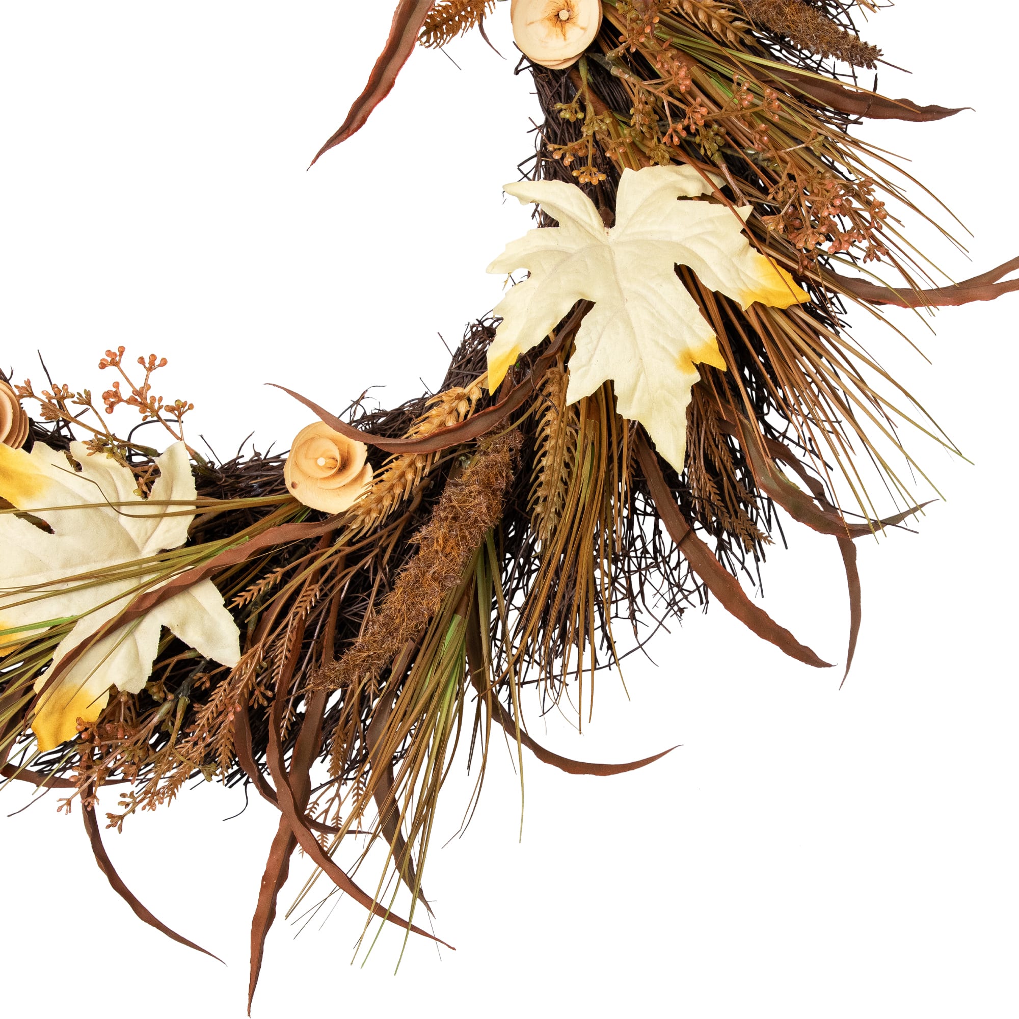 24" Unlit Autumn Harvest Artificial Cattail & Wheat Thanksgiving Wreath