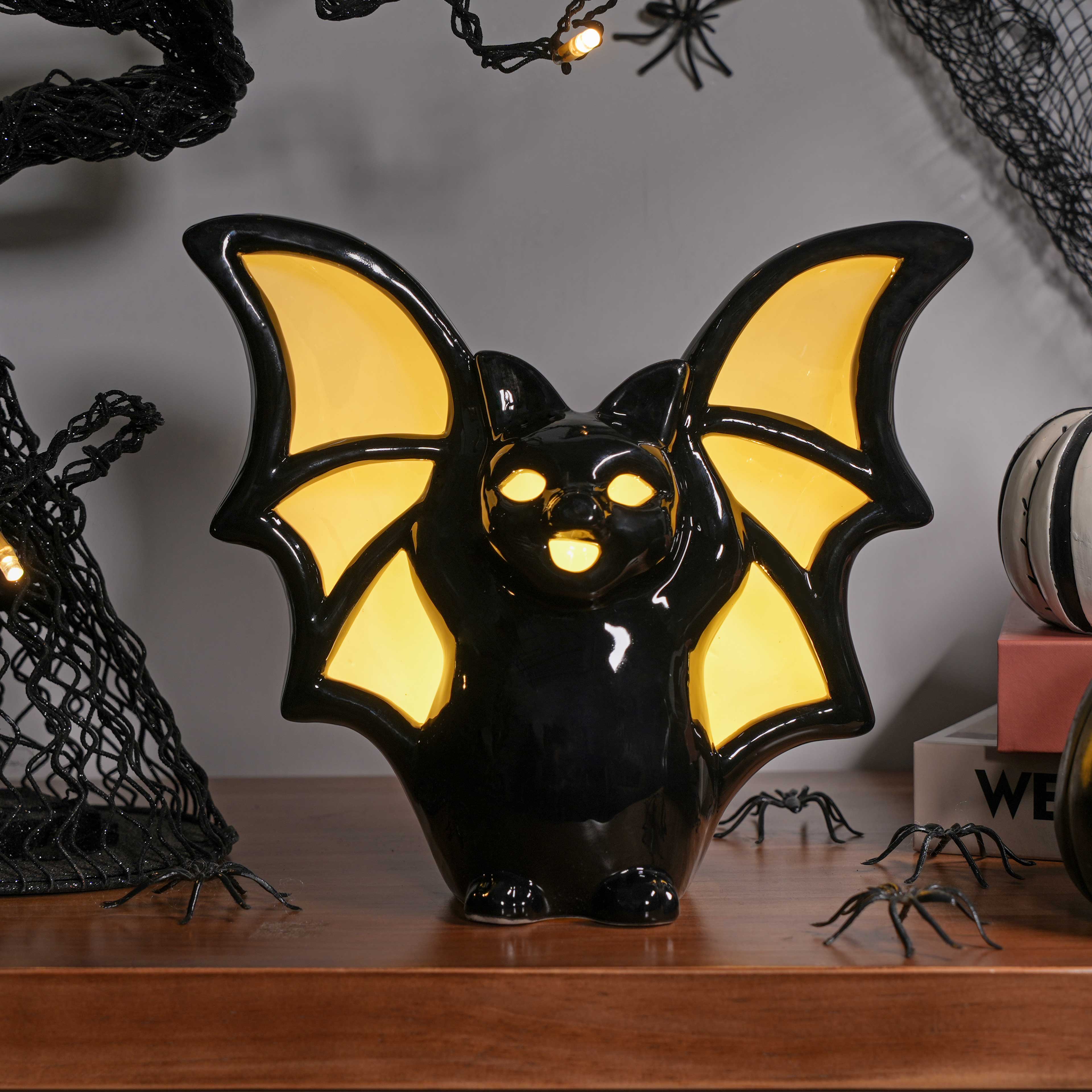 8&#x22; Black Bat LED Ceramic Tabletop D&#xE9;cor by Ashland&#xAE;