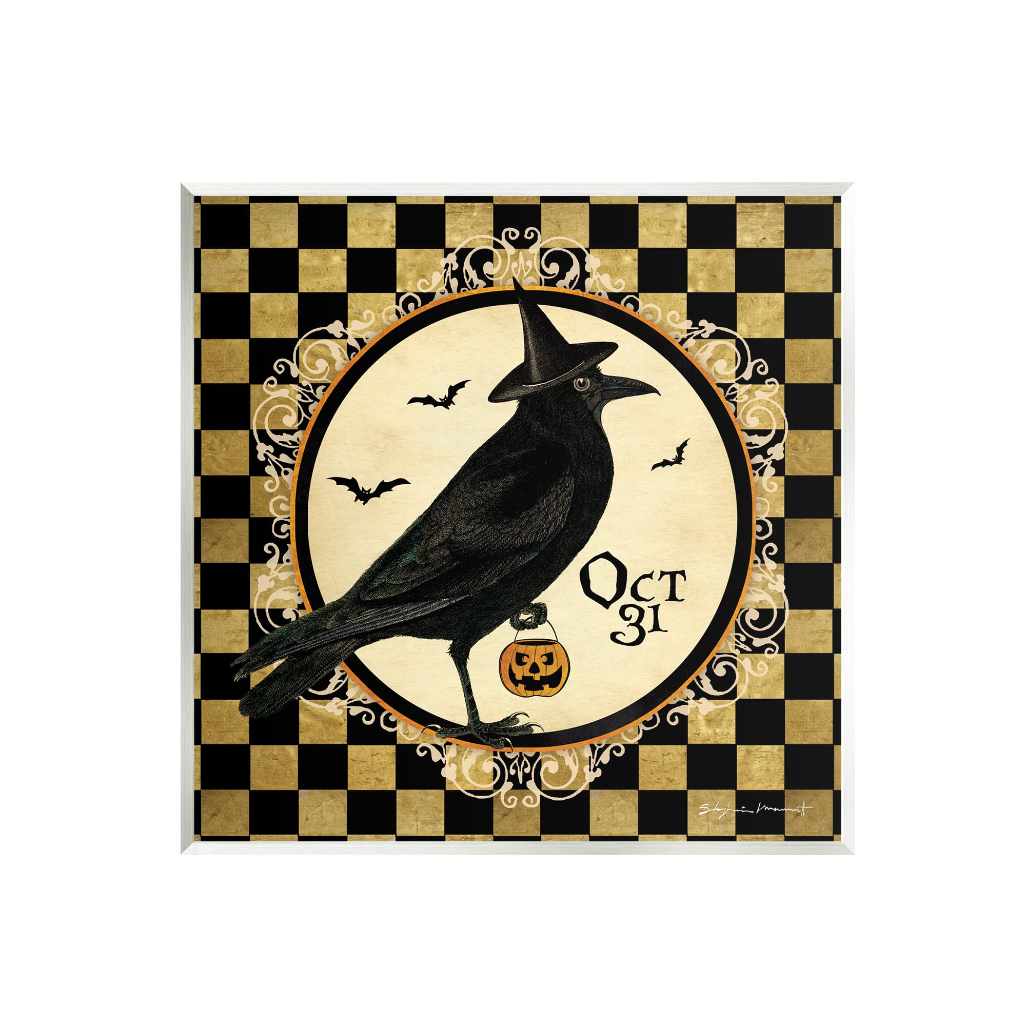 Stupell Industries Oct 31 Checkered Halloween Crow Wall Plaque Art