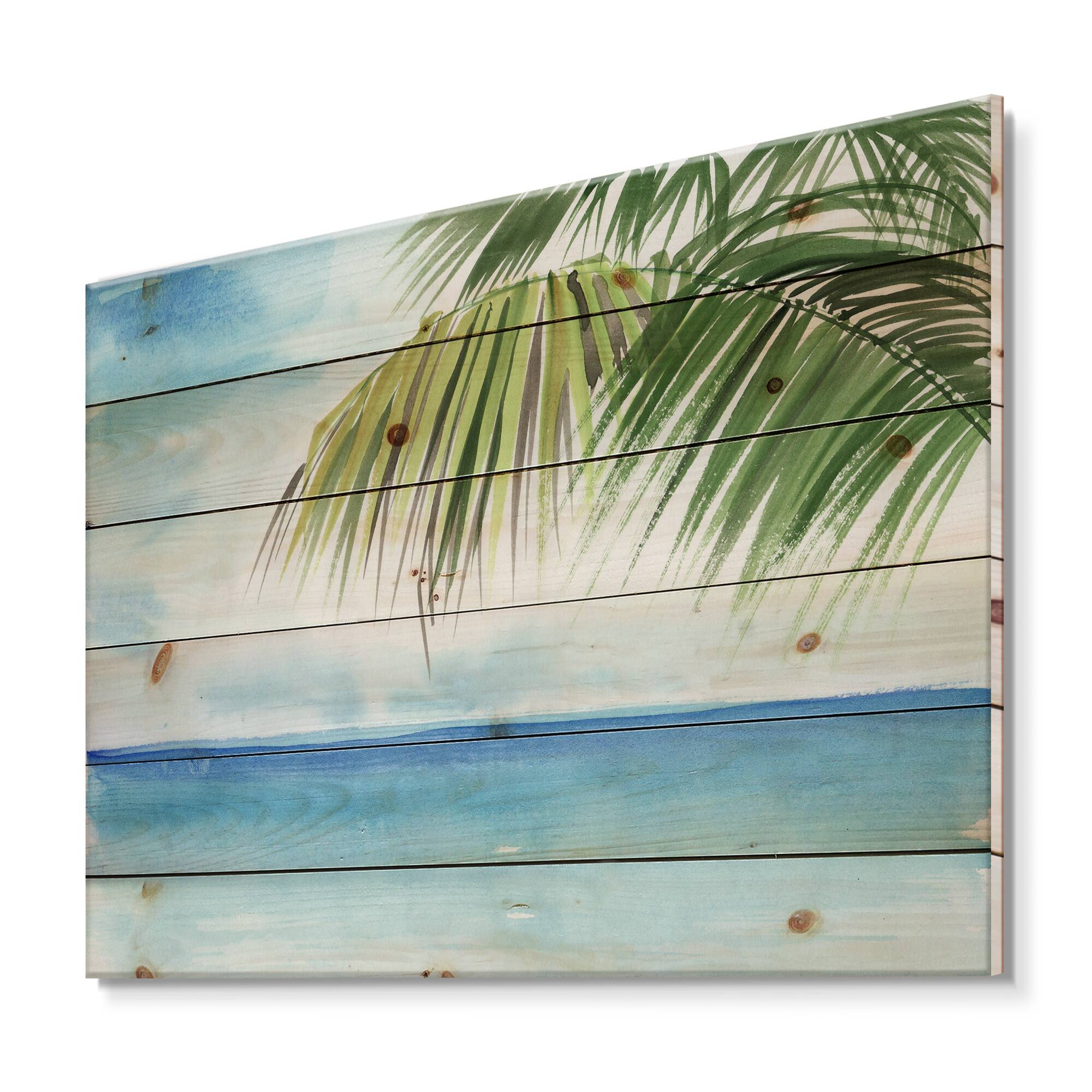 Designart - Palm Beach Resort At Dawn III - Nautical & Coastal Print on Natural Pine Wood