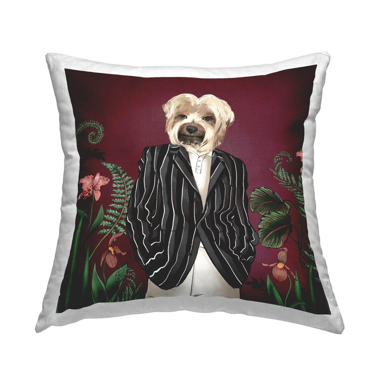 Stupell Industries Handsome Dog Stylish Fashion Botanicals Throw Pillow, 18" x 18"