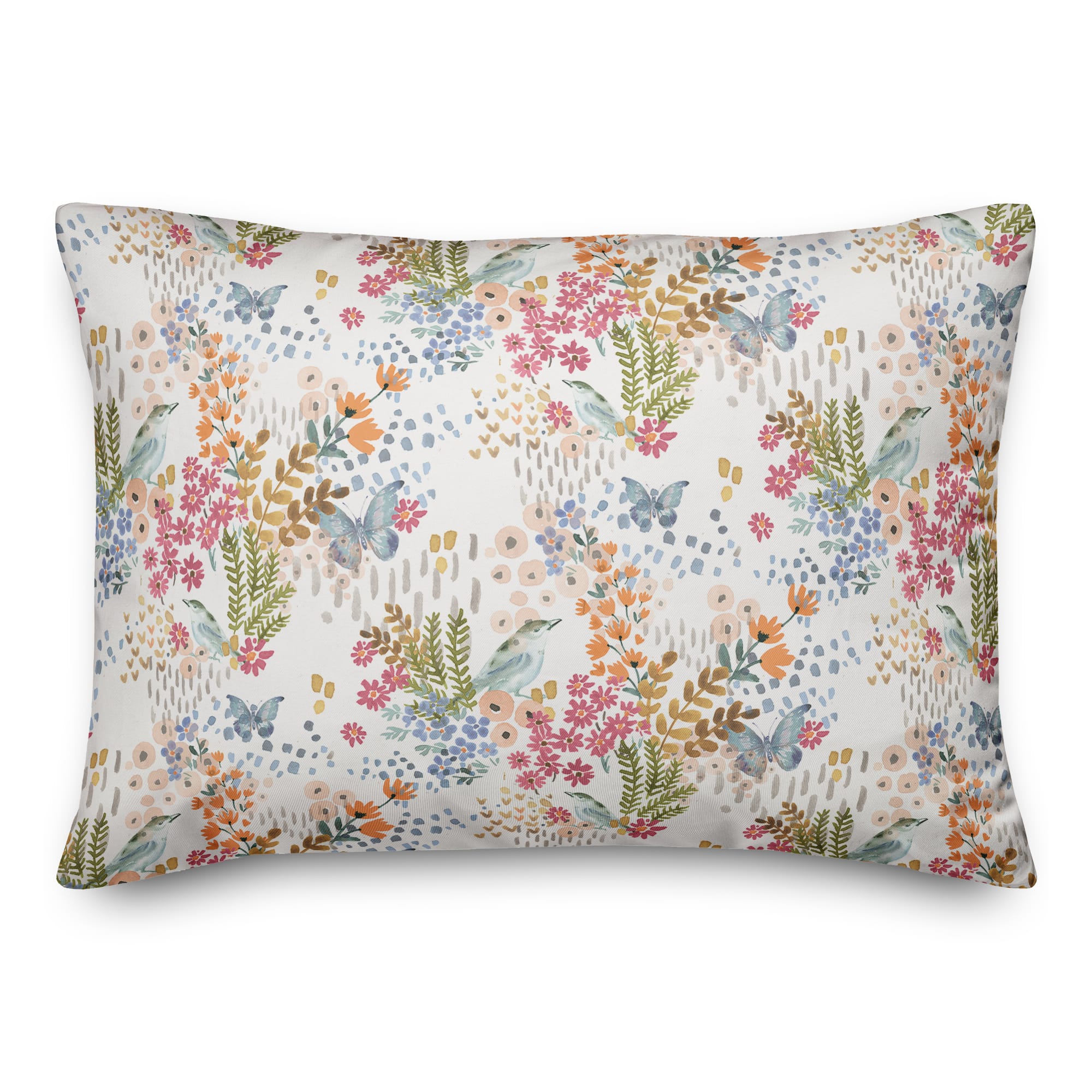 Butterfly Bird Floral Lumbar Throw Pillow