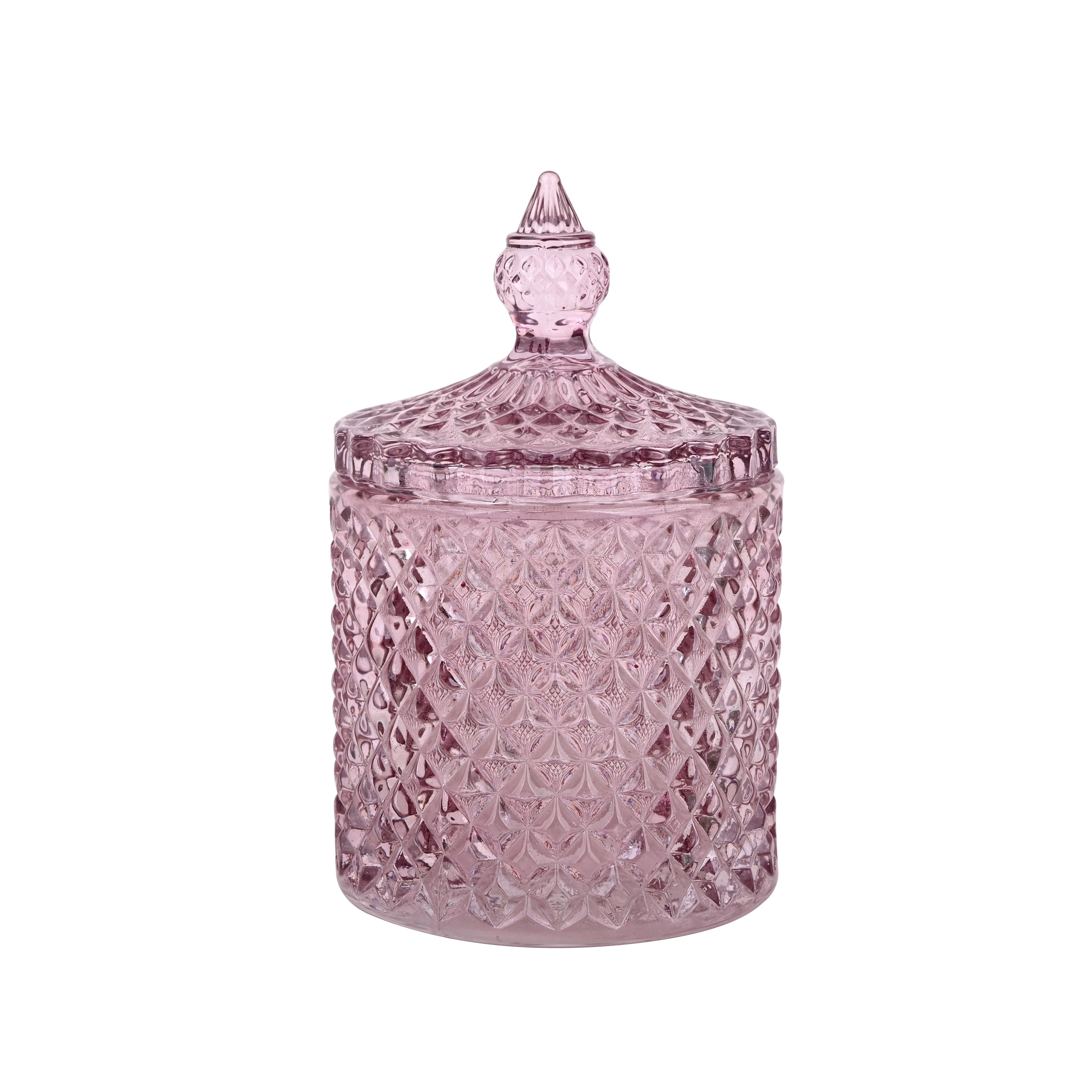 5" Pink Diamond Beveled Glass Container with Lid by Ashland®