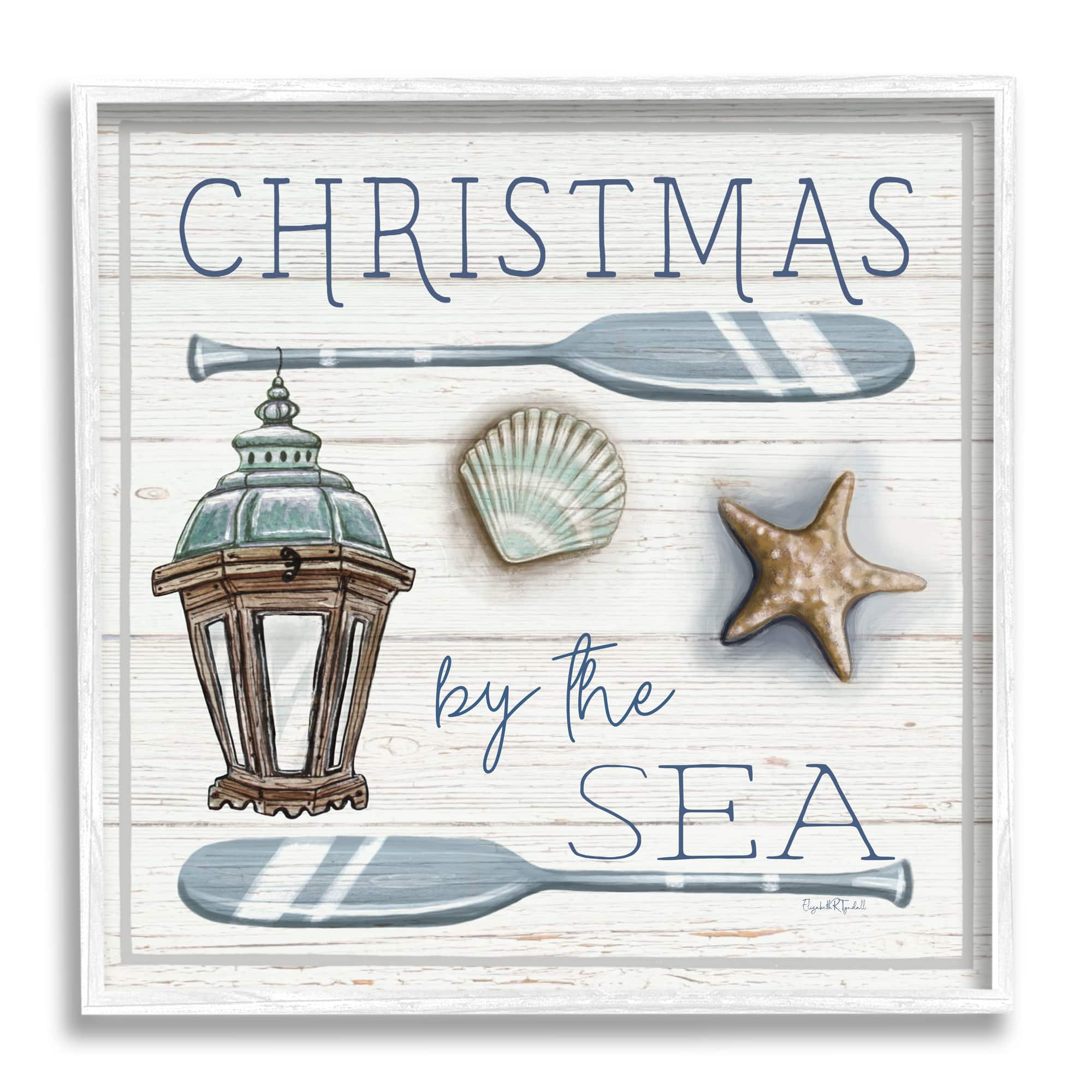 Stupell Industries Christmas By The Sea Phrase Framed Giclee Art