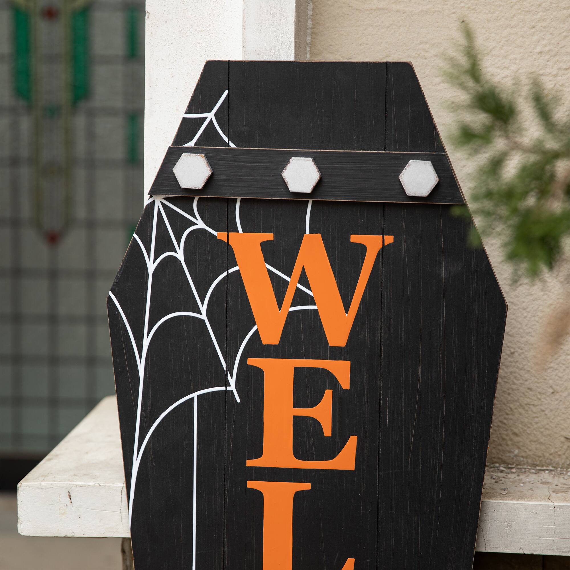 Glitzhome&#xAE; 42&#x22; Halloween Wooden Welcome Coffin Porch D&#xE9;cor