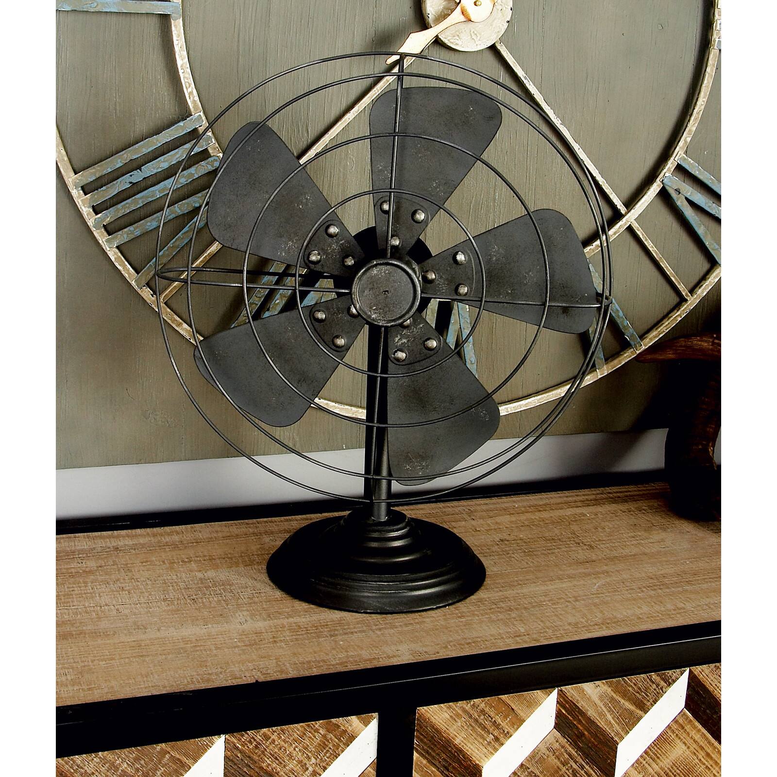 18&#x22; Black Metal Fan Vintage Sculpture