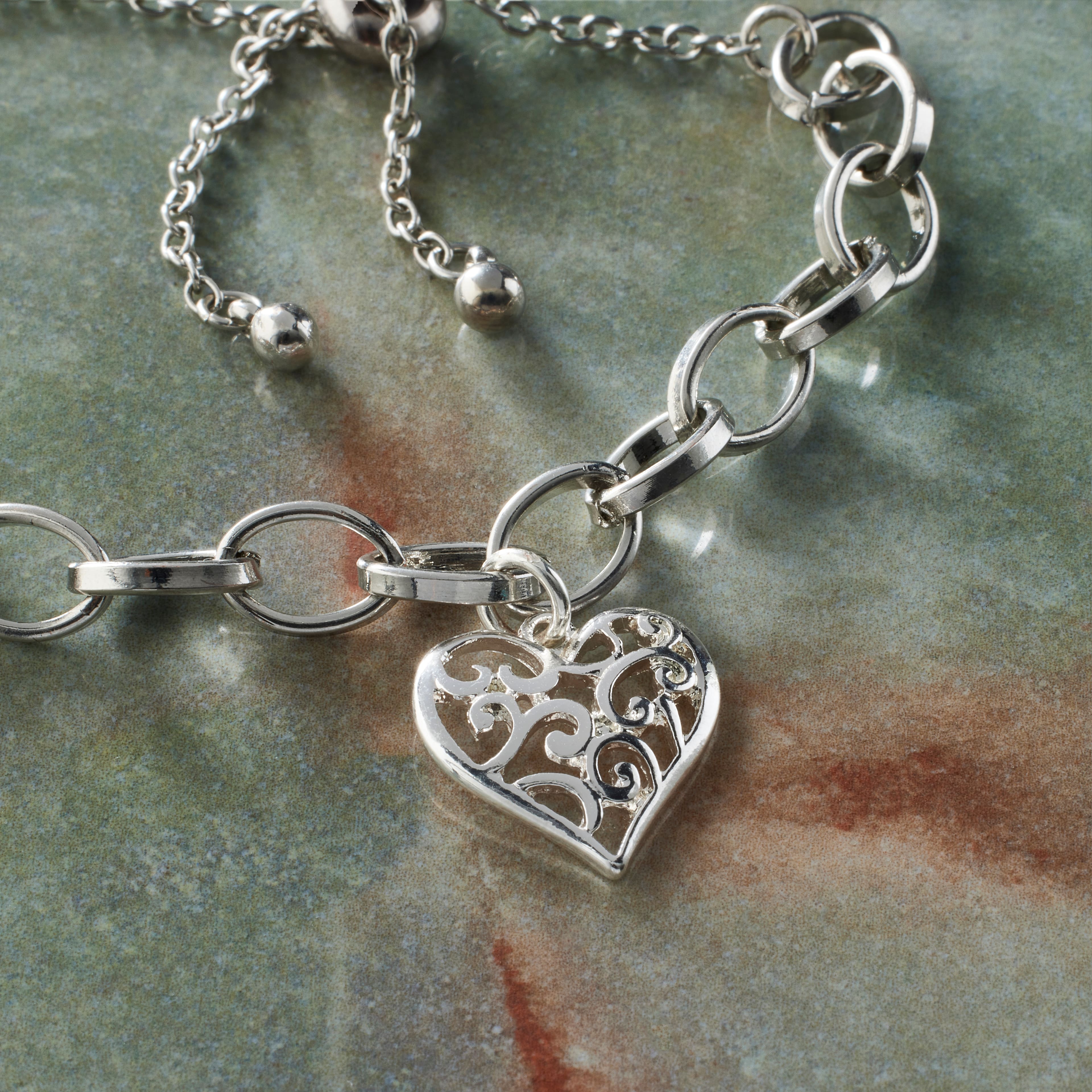 Silver Plated Heart Scroll Charm by Bead Landing&#x2122;