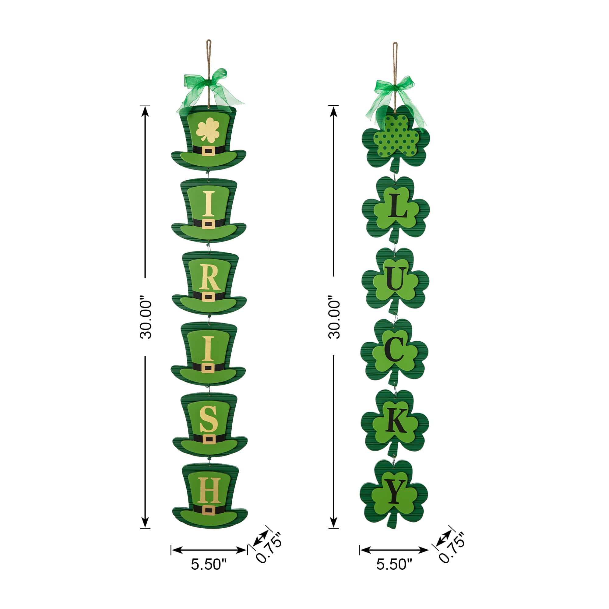 Glitzhome&#xAE; 30&#x22; Set of 2 St. Patrick&#x27;s Wooden Shamrock / Leprechaun Hats Door Hanger