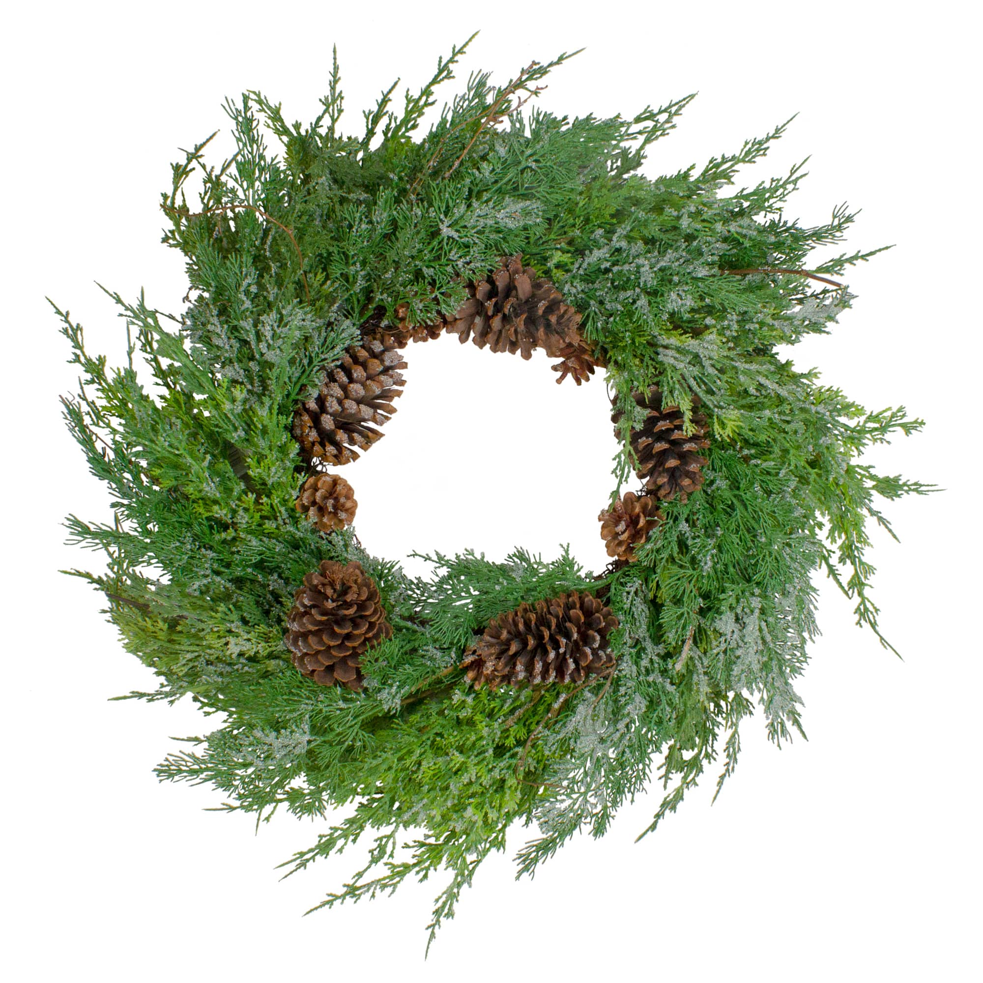 26&#x22; Frosted Cedar &#x26; Pinecone Christmas Wreath