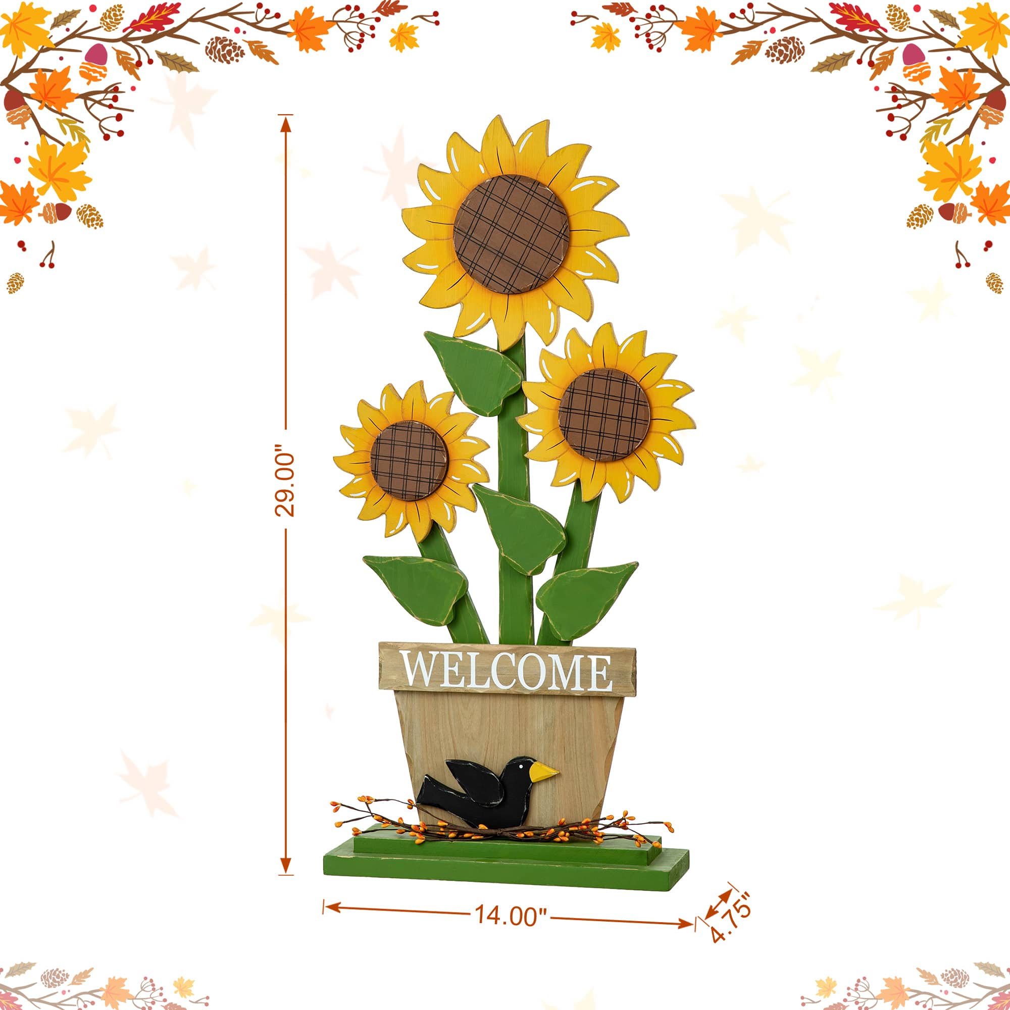 Glitzhome&#xAE; 29&#x22; Fall Wood Sunflowers Porch D&#xE9;cor