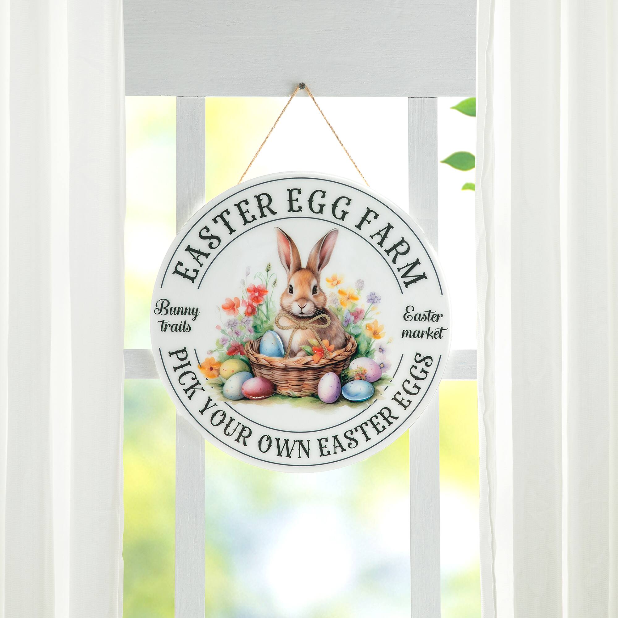 Glitzhome® 11.75" Easter Bunny Round Wall or Door Hanger