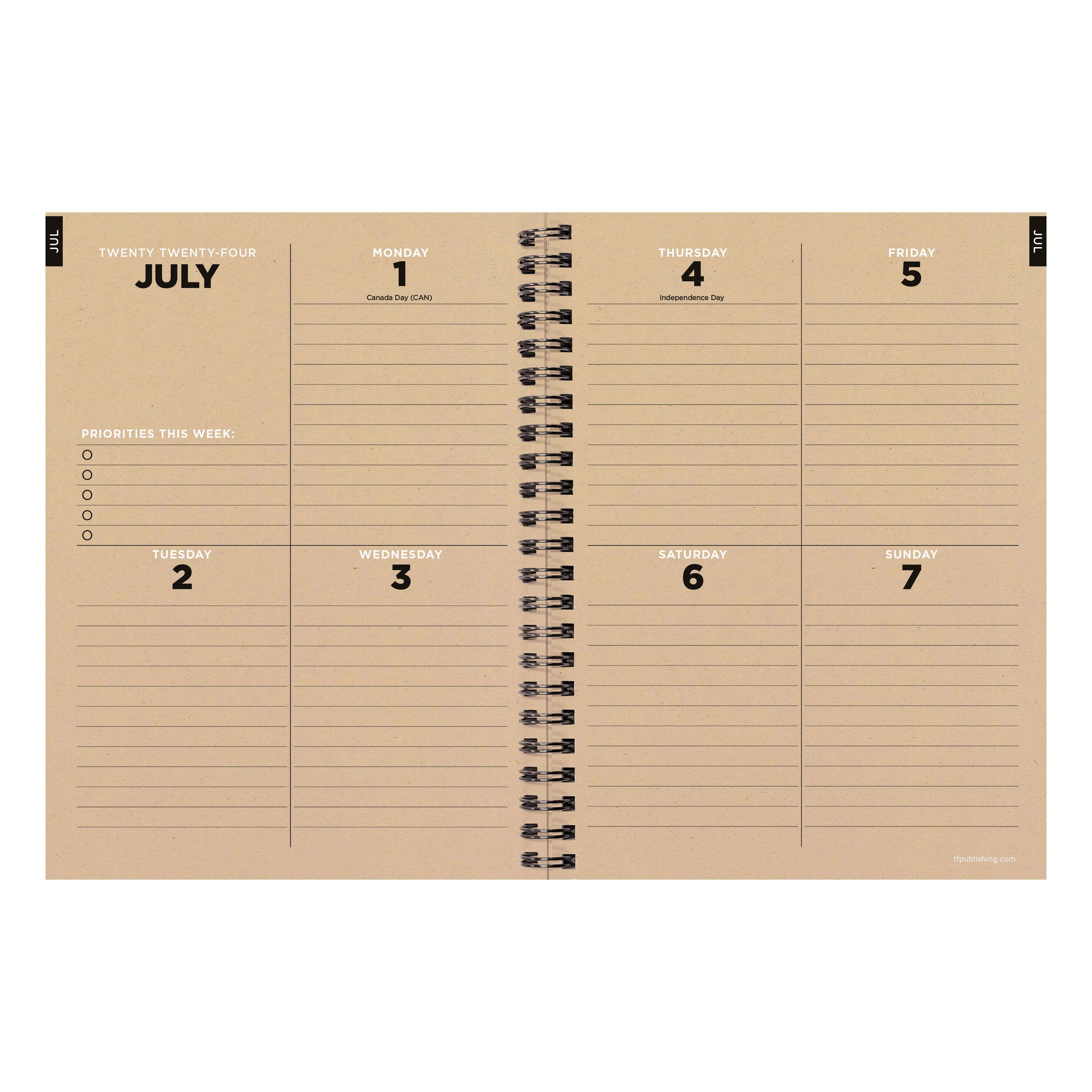 TF Publishing 2024-2025 Medium Denim Spiral Weekly Monthly Planner