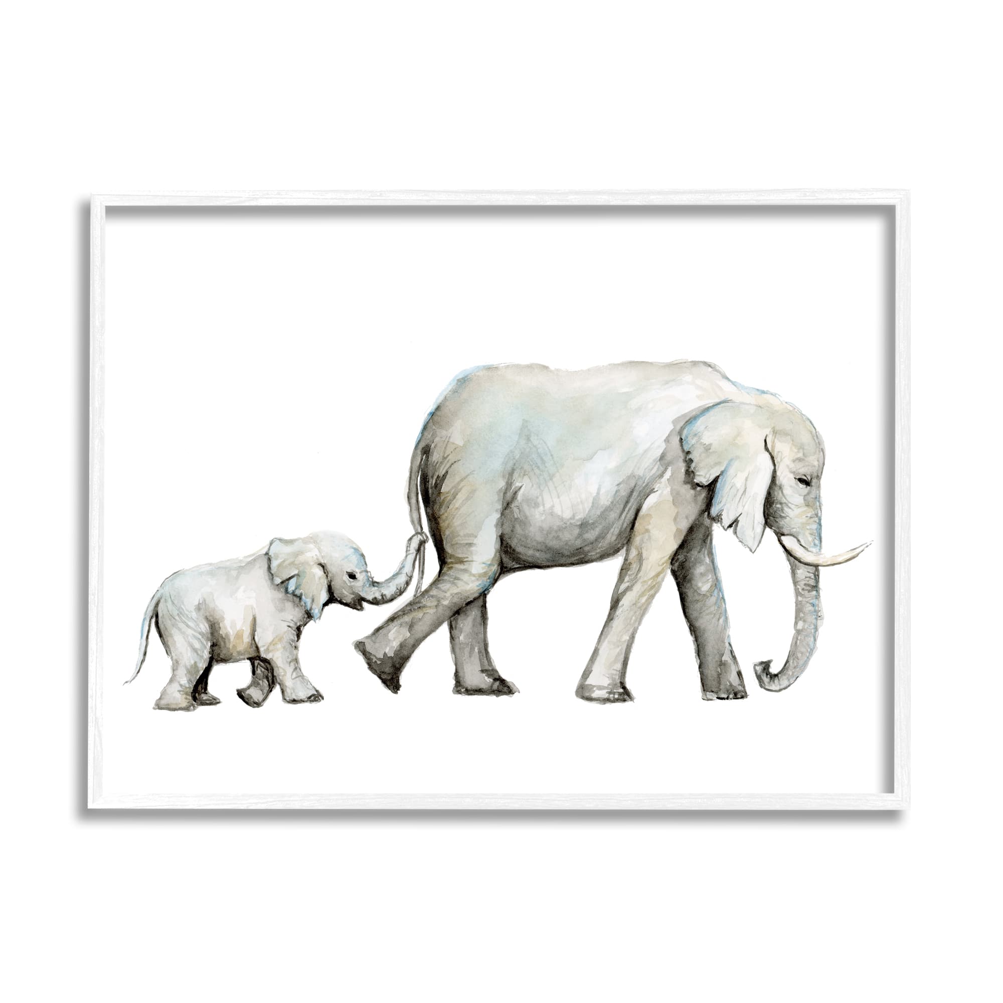Stupell Industries Baby Elephant Mother Watercolor Painting Nursery Safari Animals Framed Wall Art