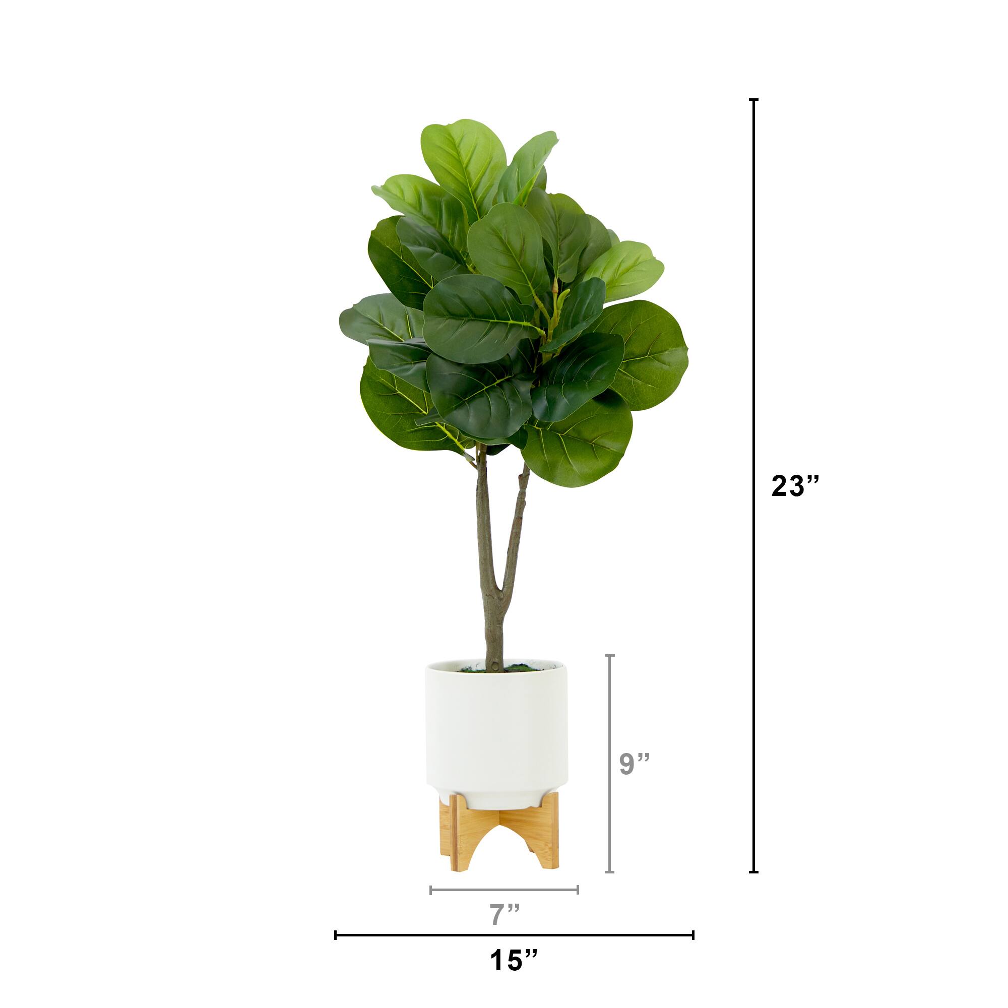 33&#x22; Artificial Green Fiddle Fig with Stand Planter