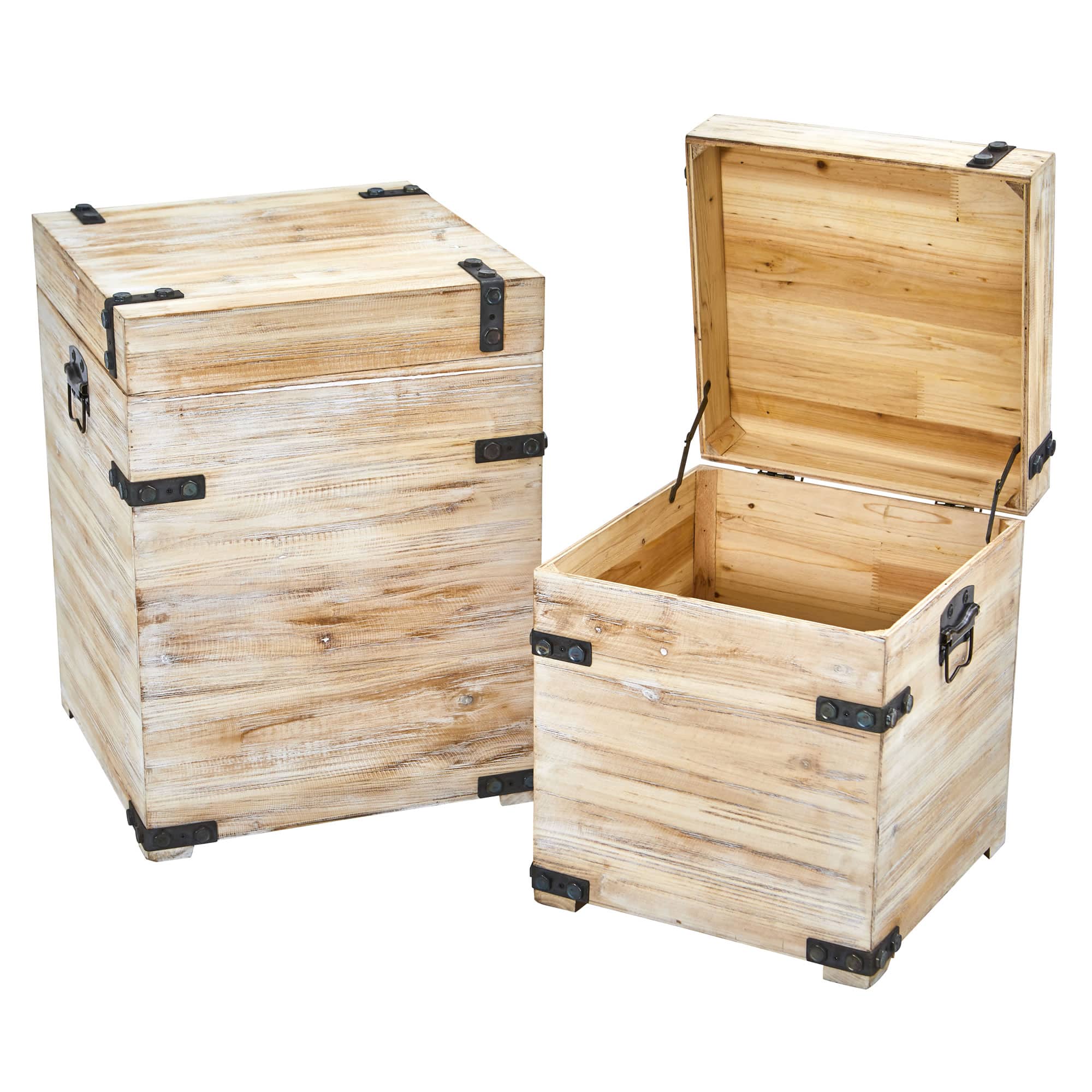 Decorative White Wash Storage Box Trunks Set