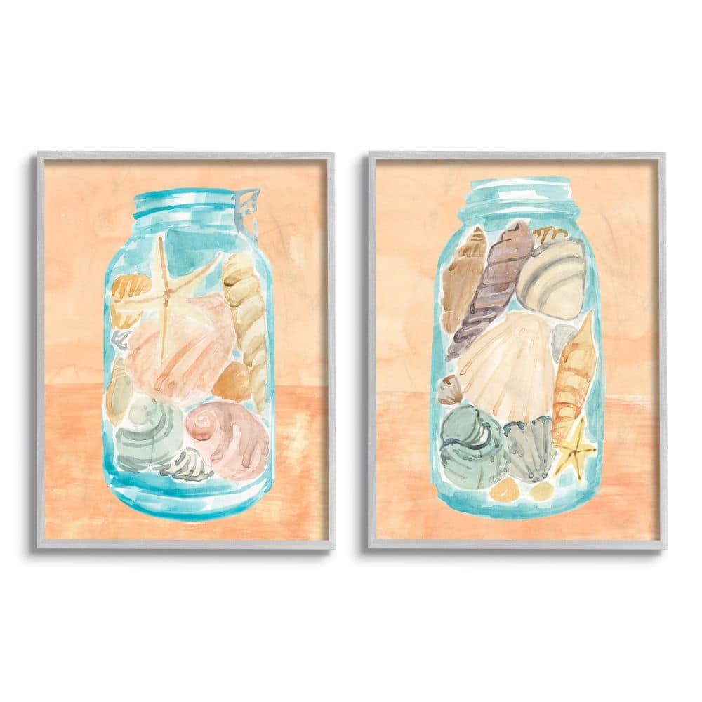 Stupell Industries Sea Shells In Jar Gray Framed Wall Art Set