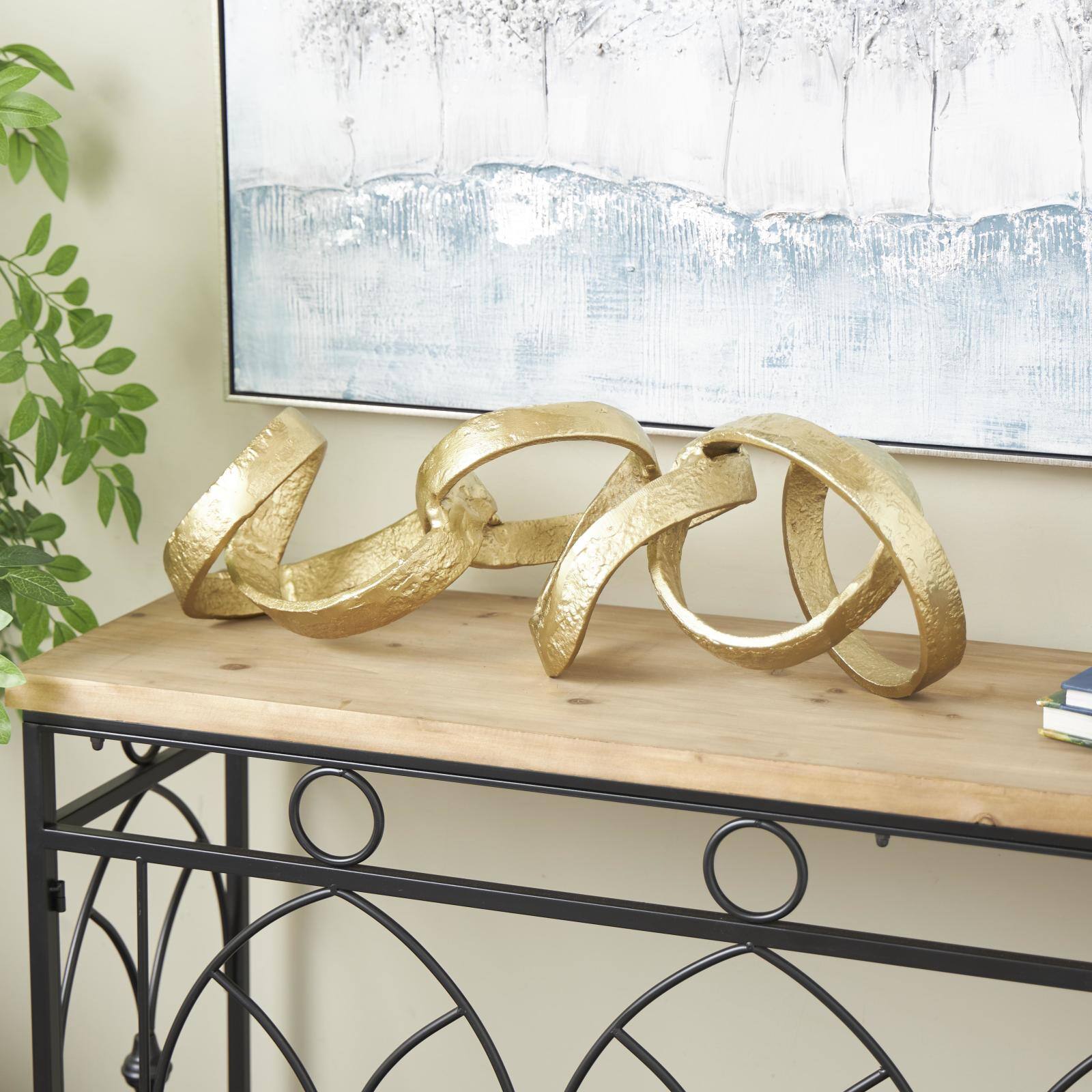 25" Gold Aluminum Metal Chain Abstract Textured Link Sculpture